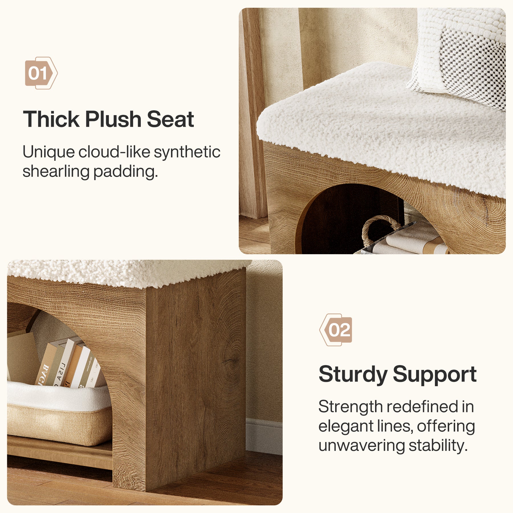 63" Upholstered Entryway Bench, 2-Tier Shoe Bench with Cushion and Shelf
