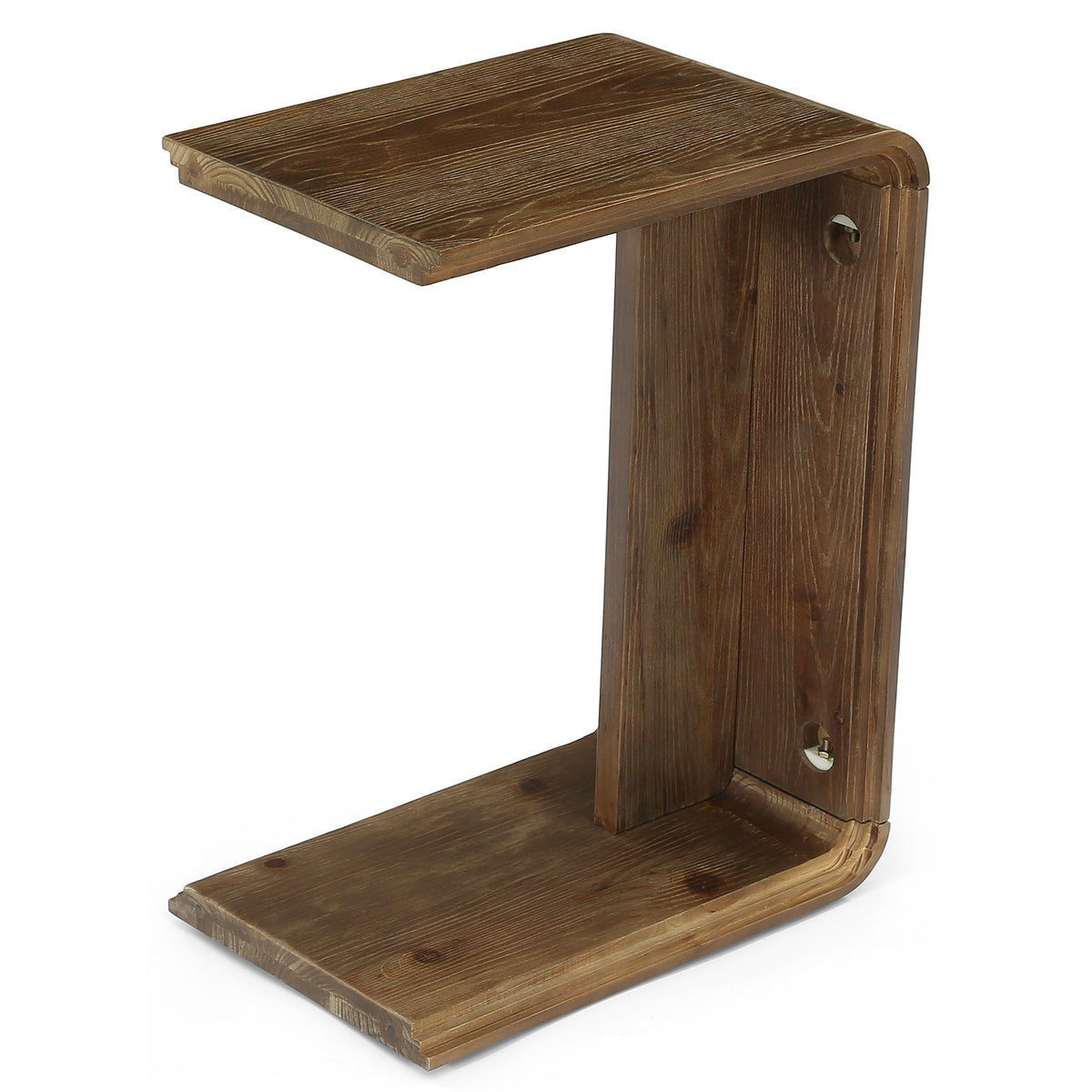 C-Shaped Solid Wood End Table for Sofa Side, Narrow Side Table for Living Room and Bedroom