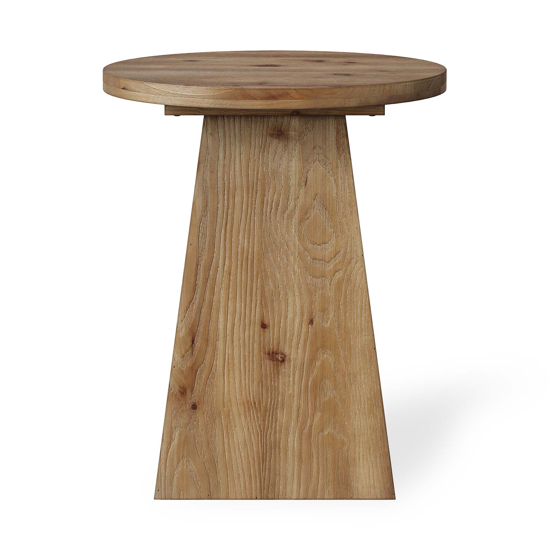 18.9 Inch Solid Wood End Table with Trapezoid Base, Round Side Table for Living Room Small Spaces