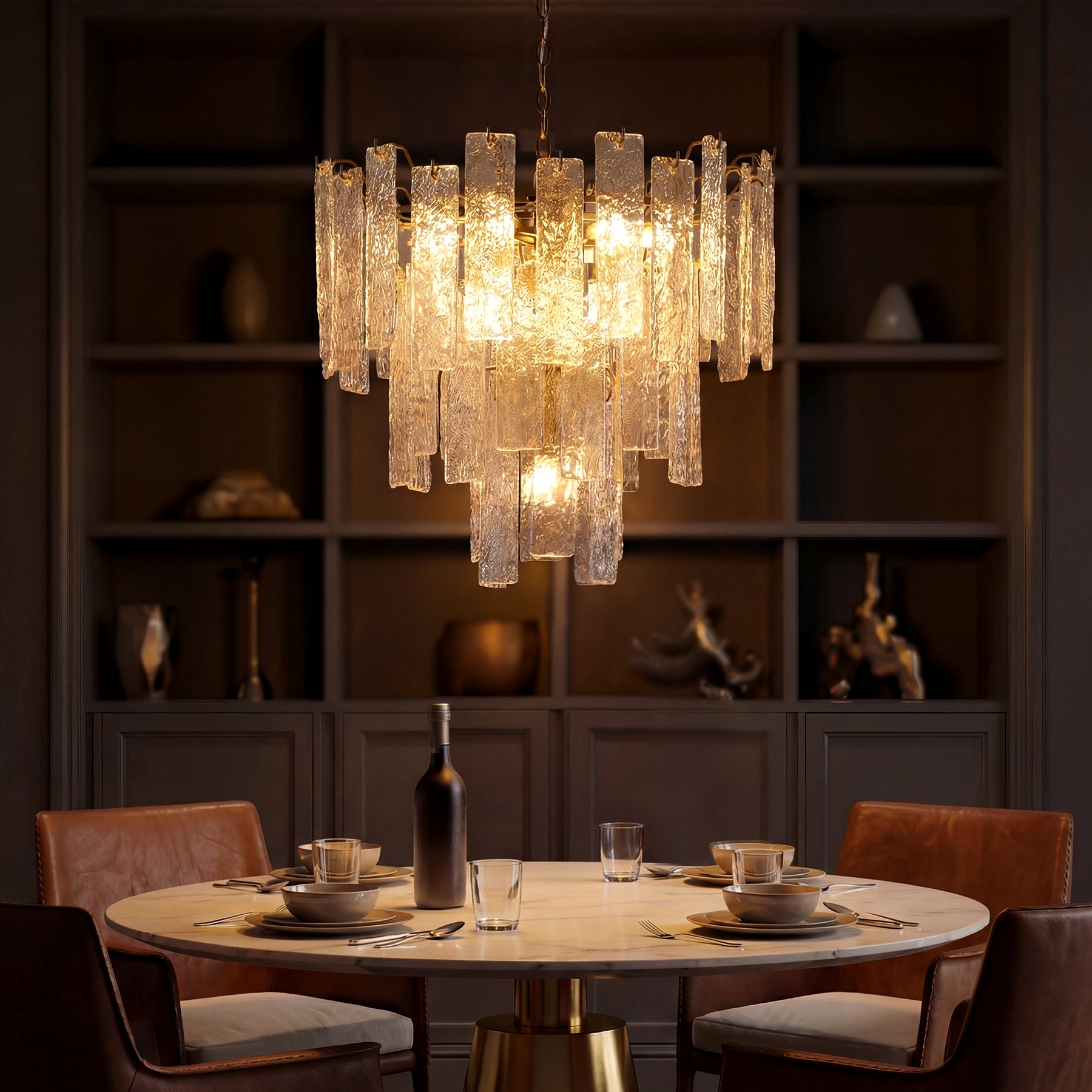 23.6” Modern Chandelier, 10-Light Water Ripple Glass Pendant Ceiling Light