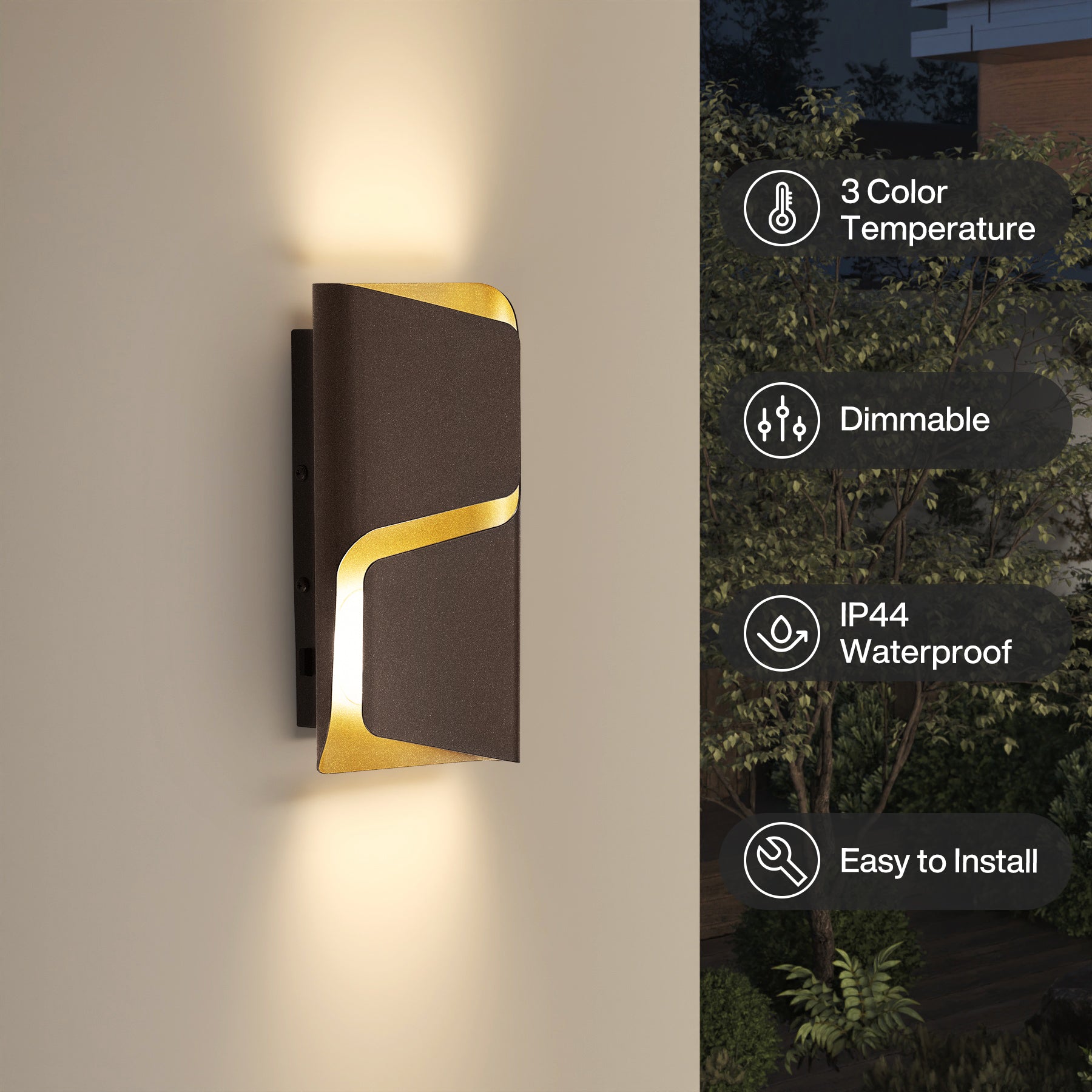 11.8" Modern Wall Lights, 2 Pack LED Wall Sconce Outdoor Patio Wall Light Fixture with 3CCT