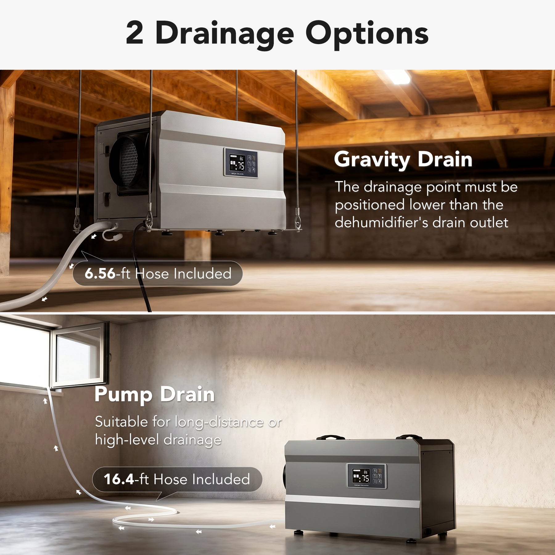 145 Pints Commercial Dehumidifier with Pump & Drain Hose for 1600 Sq. Ft, Auto Defrost, Washable Filter