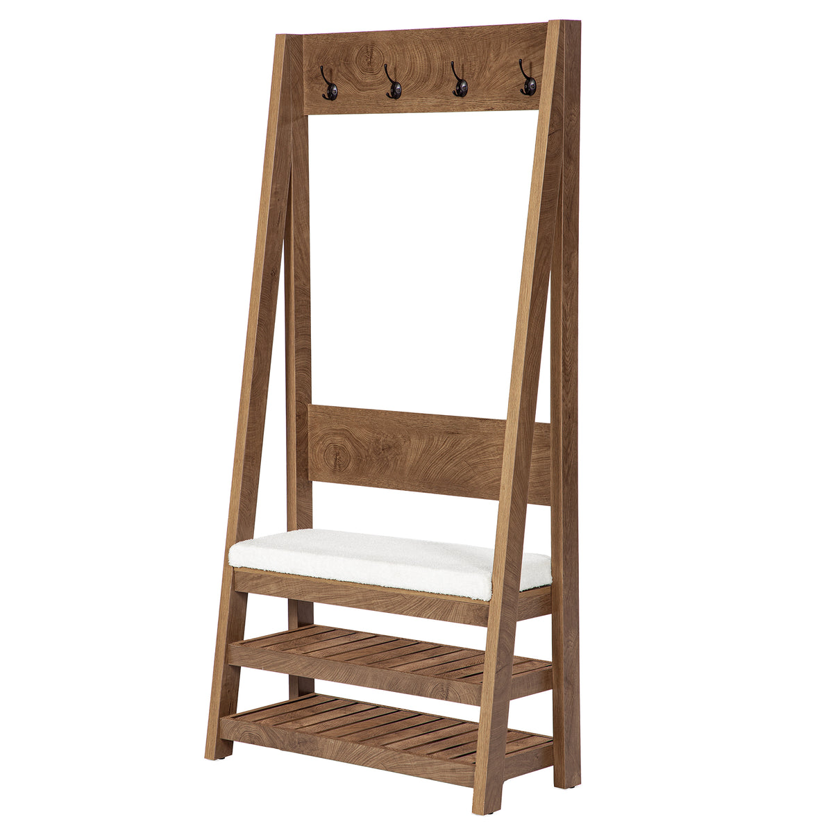 70.9" Hall Tree with Upholstered Bench and Shoe Storage, 4-in-1 Coat Rack for Hallway