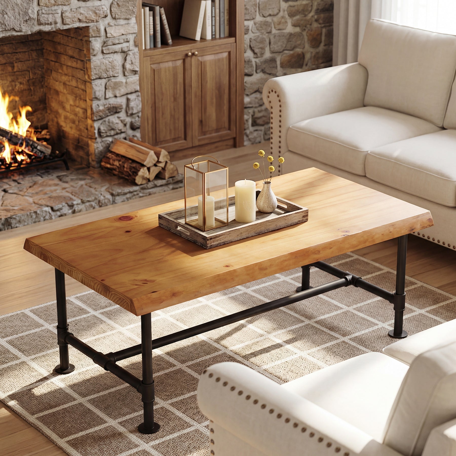 Tribesigns 47.2" Live Edge Coffee Table, Pine Wood Center Table for Living Room