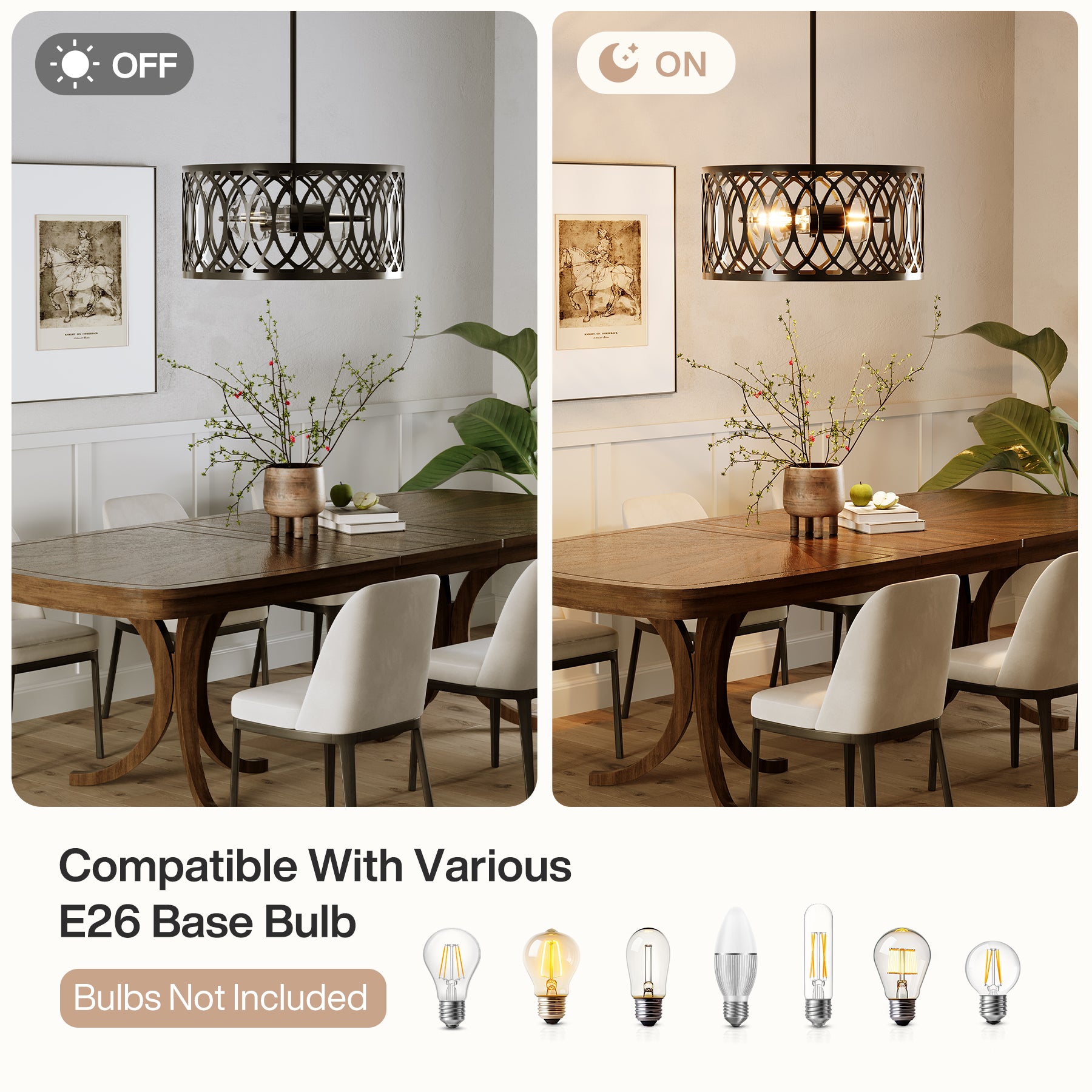 13" Pendant Lights, 2-Light Modern Chandelier with Adjustable Height