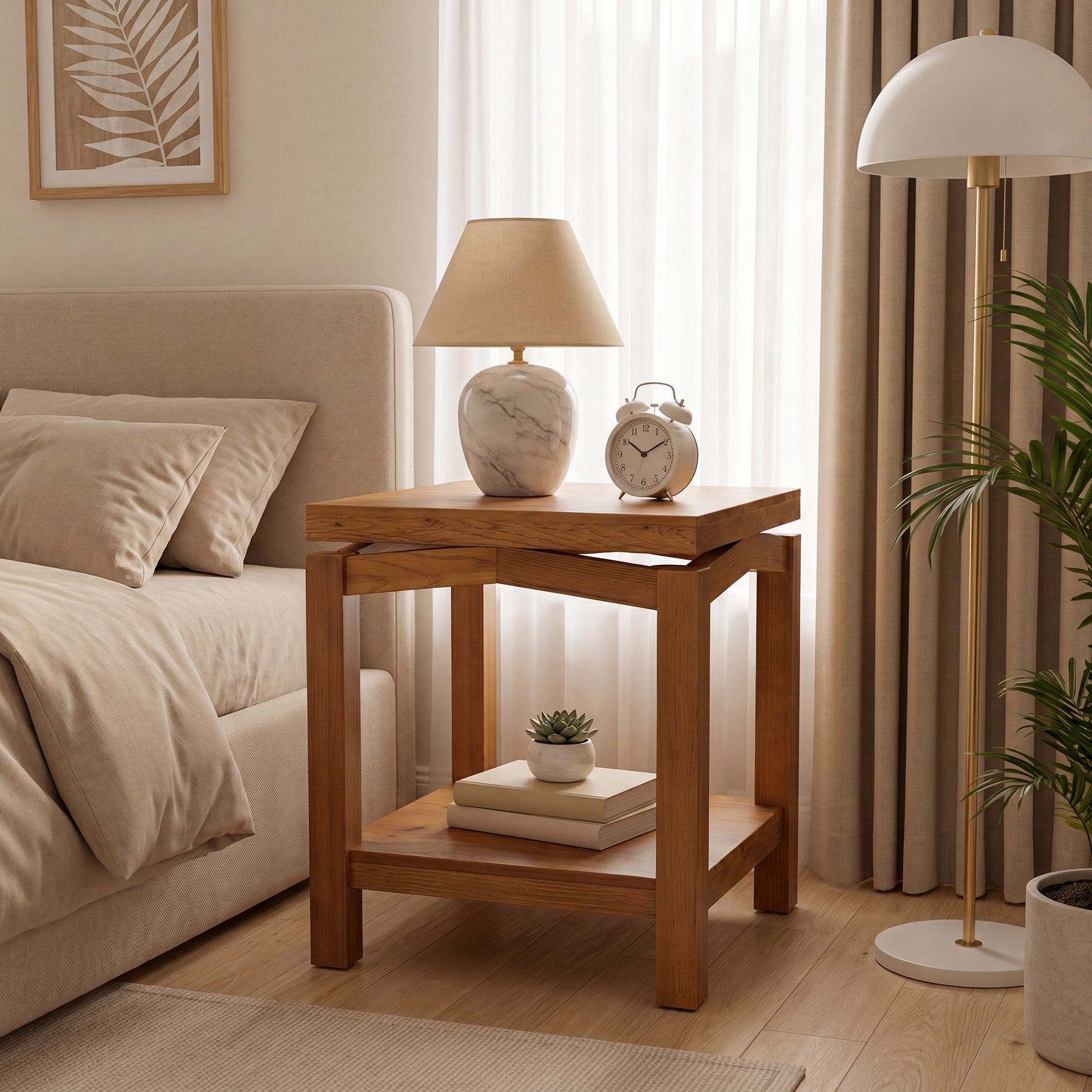 Tribesigns 19.7-Inch Solid Wood Side Table with 2-Tier Storage Shelf, Small Square End Table for Living Room Bedroom and Small Spaces