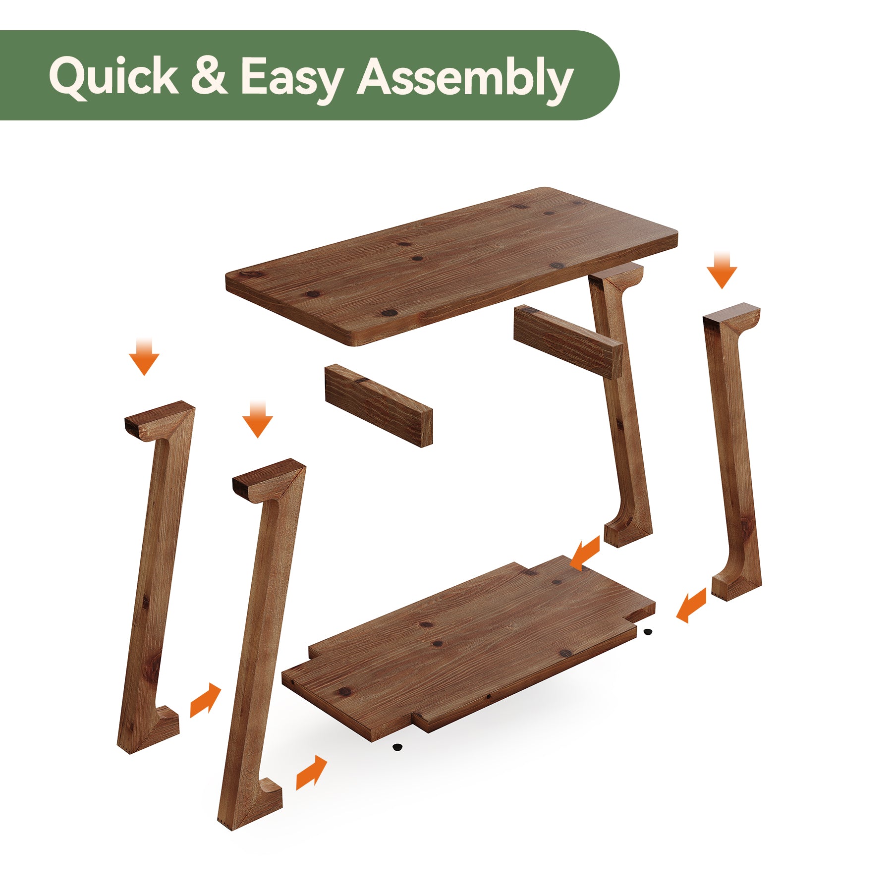 Solid Wood End Table, Narrow Side Table Nightstand with 2-Tier Storage