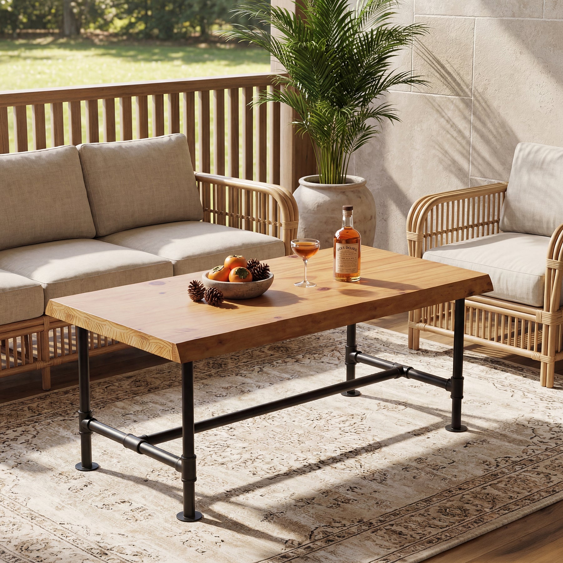 Tribesigns 47.2" Live Edge Coffee Table, Pine Wood Center Table for Living Room