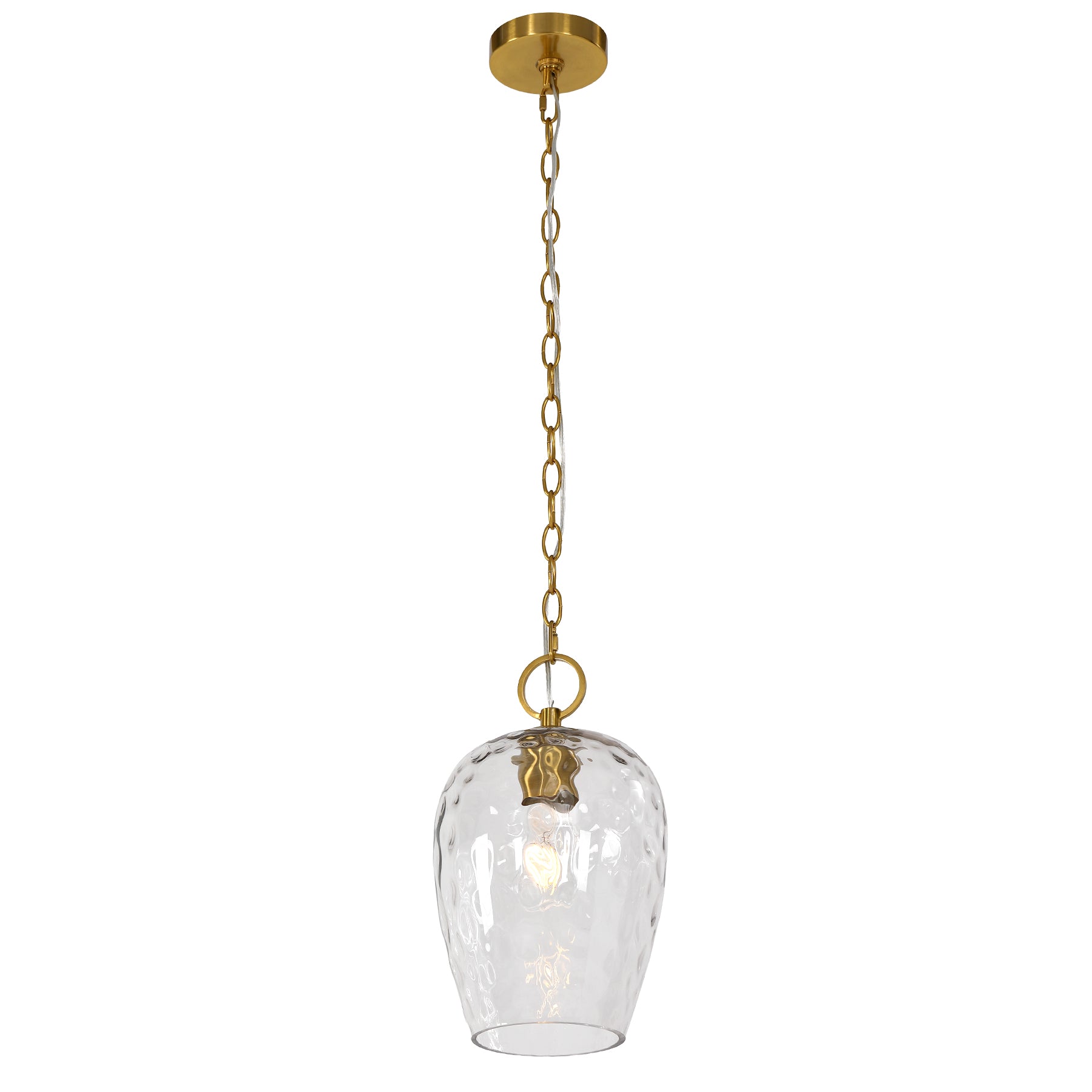 Hammered Glass Pendant Light, Rippled Hanging Light with Adjustable 60-Inch Chain