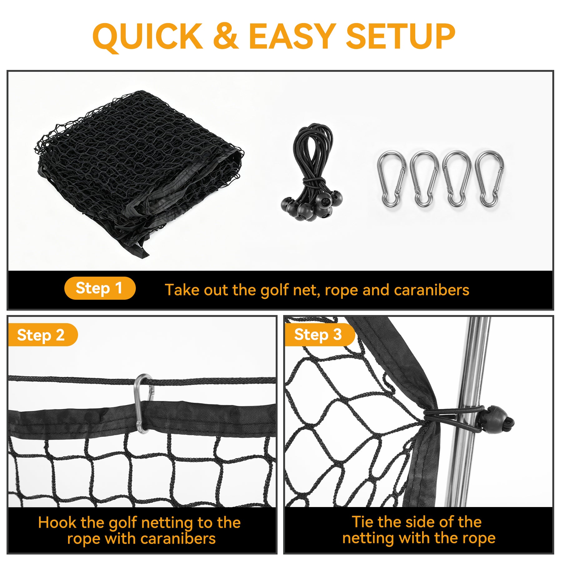 Sports Netting, Nylon Golf Net 10x10, High Impact Golf Practice Net for Backyard, 4 Hooks & 12 Bungee Cords
