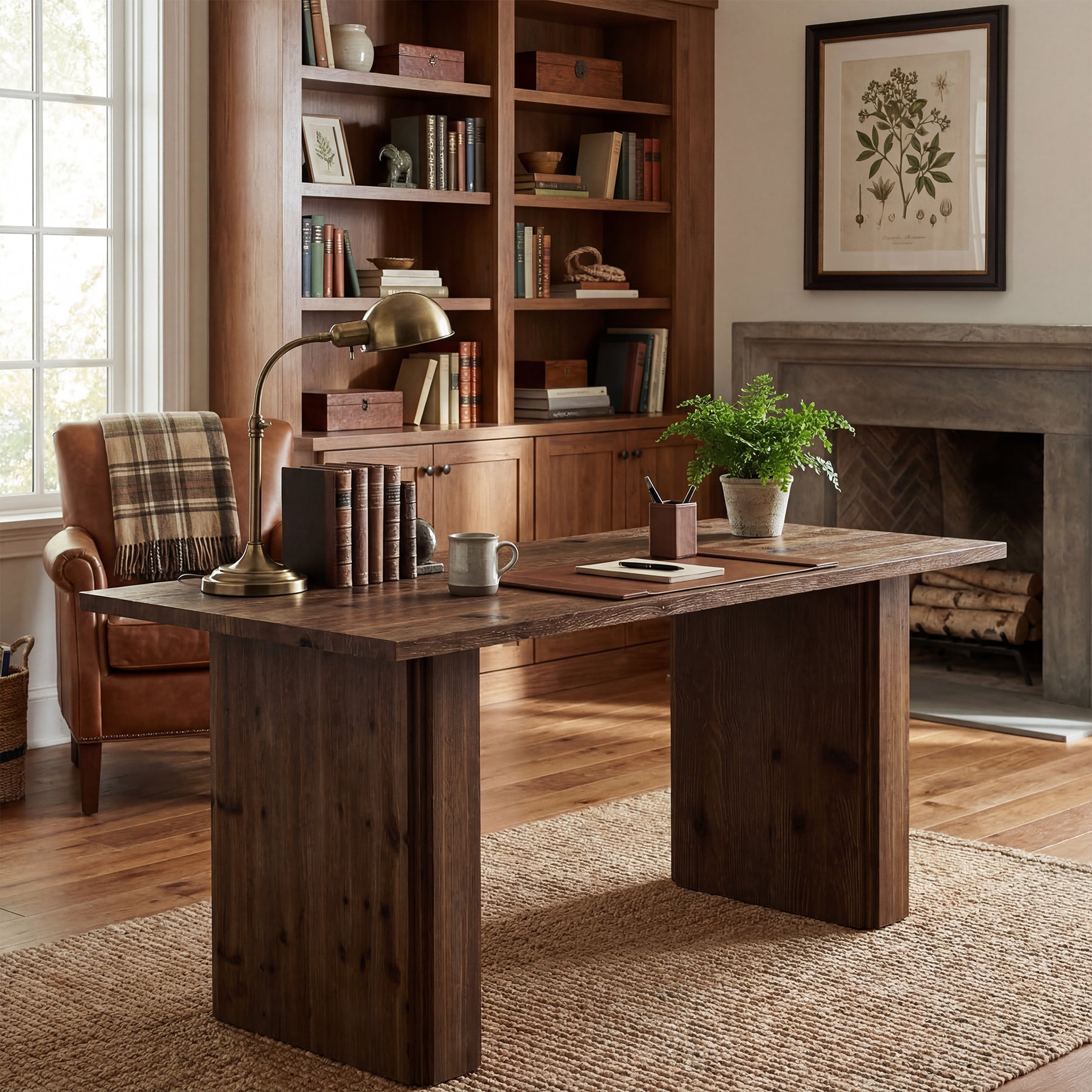 63” Solid Wood Executive Desk, Large Modern Home Office Desk with Spacious Work Surface and Sturdy Wood Legs
