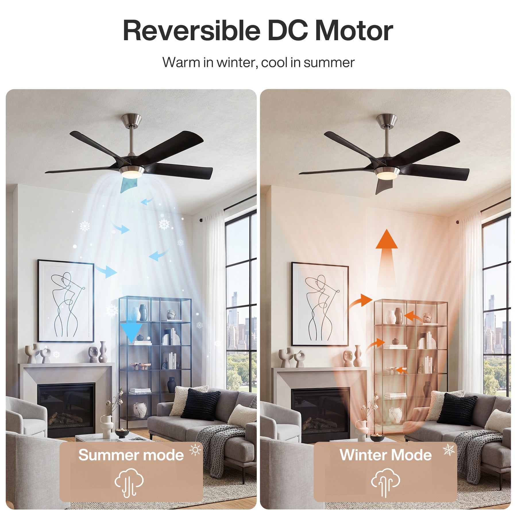 52" Ceiling Fan, Modern 5-Blade Dimmable LED Reversible Fan Light for Living Room
