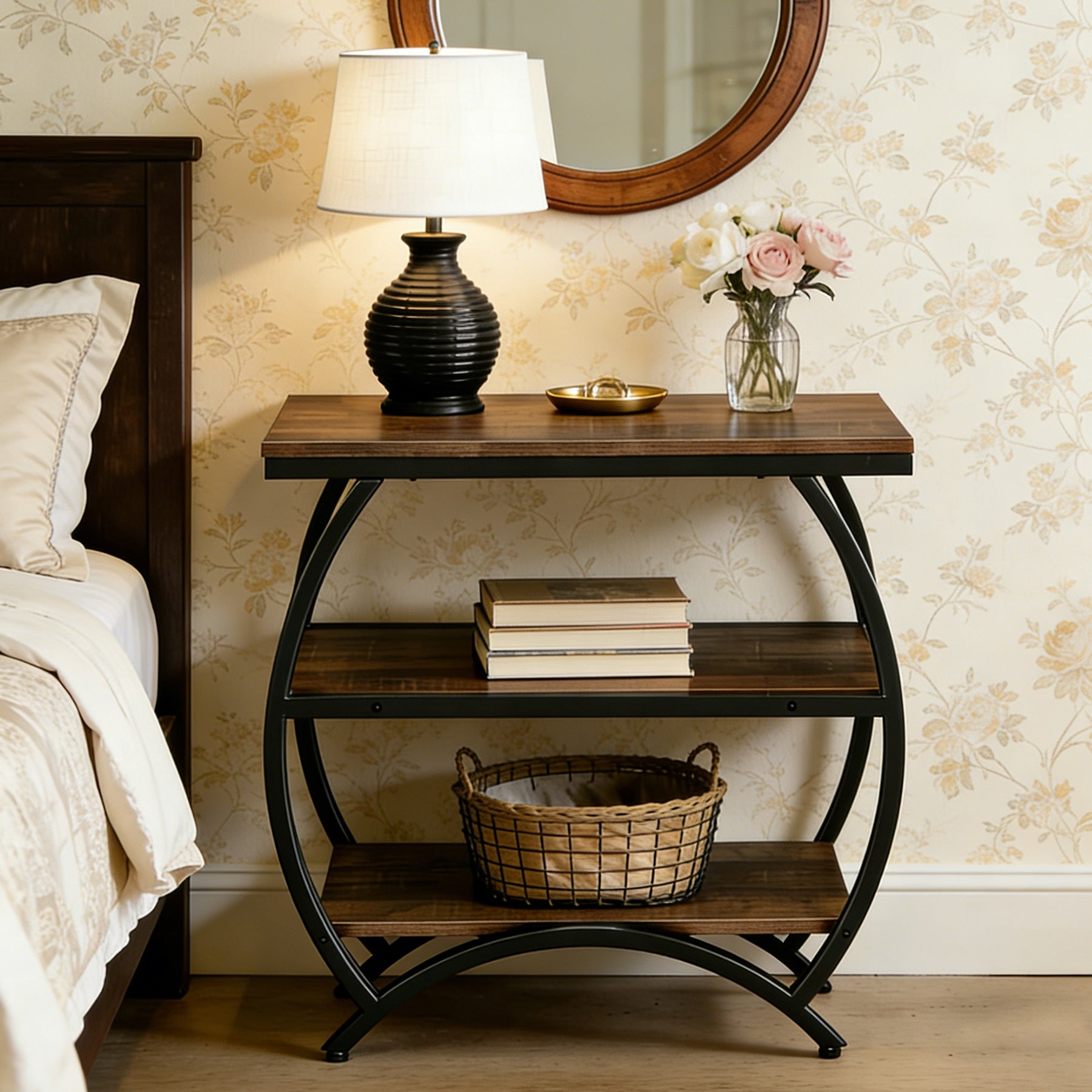 23 Inch Narrow End Table with Storage, 3 Tier Side Table for Living Room Bedroom Small Spaces