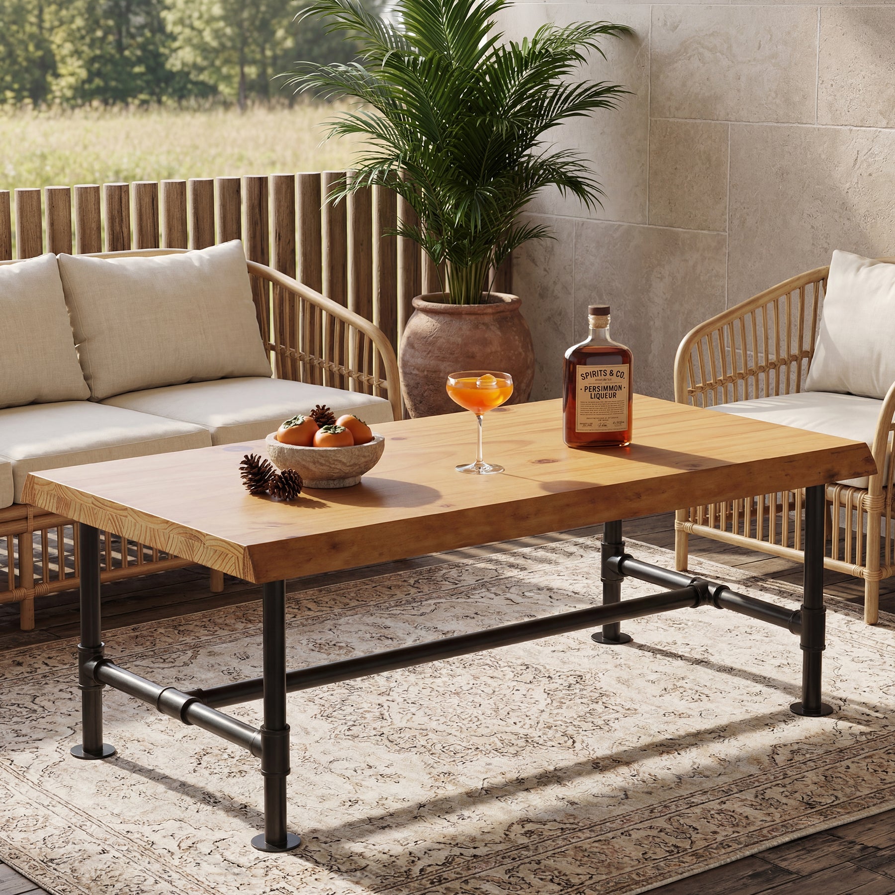 Tribesigns 47.2" Live Edge Coffee Table, Pine Wood Center Table for Living Room