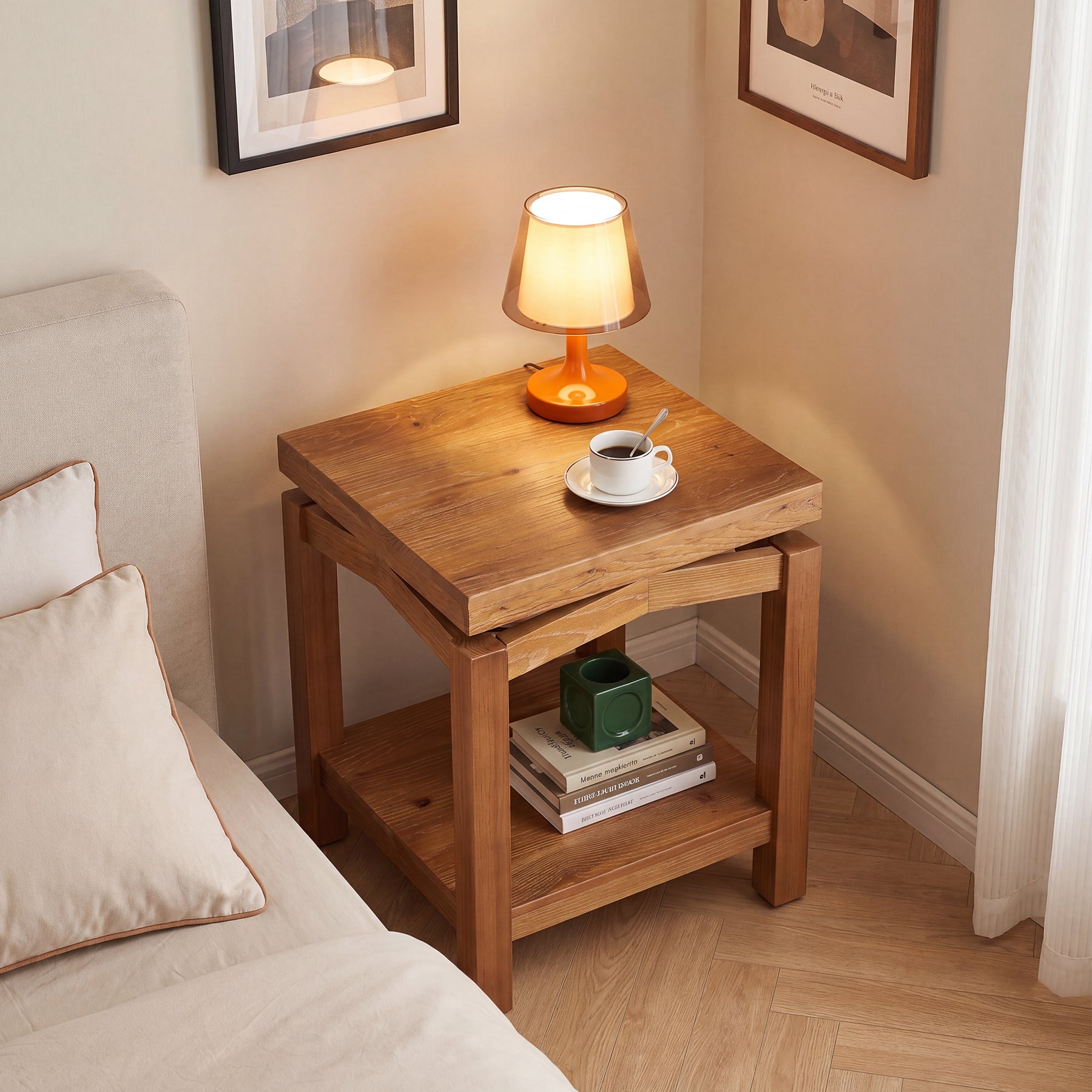 Tribesigns 19.7-Inch Solid Wood Side Table with 2-Tier Storage Shelf, Small Square End Table for Living Room Bedroom and Small Spaces