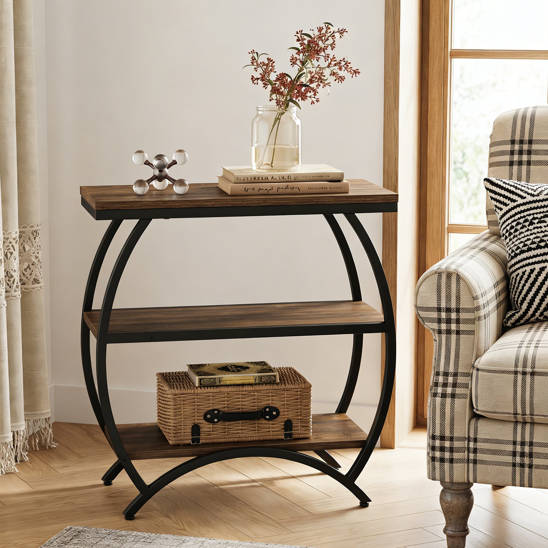 23 Inch Narrow End Table with Storage, 3 Tier Side Table for Living Room Bedroom Small Spaces