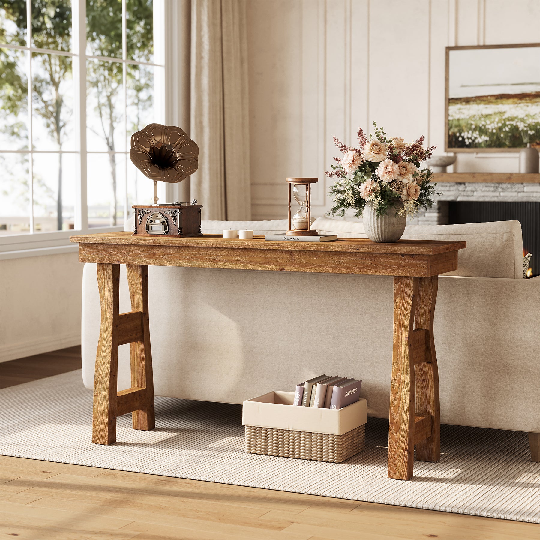59" Solid Wood Console Table Sofa Table Behind The Couch