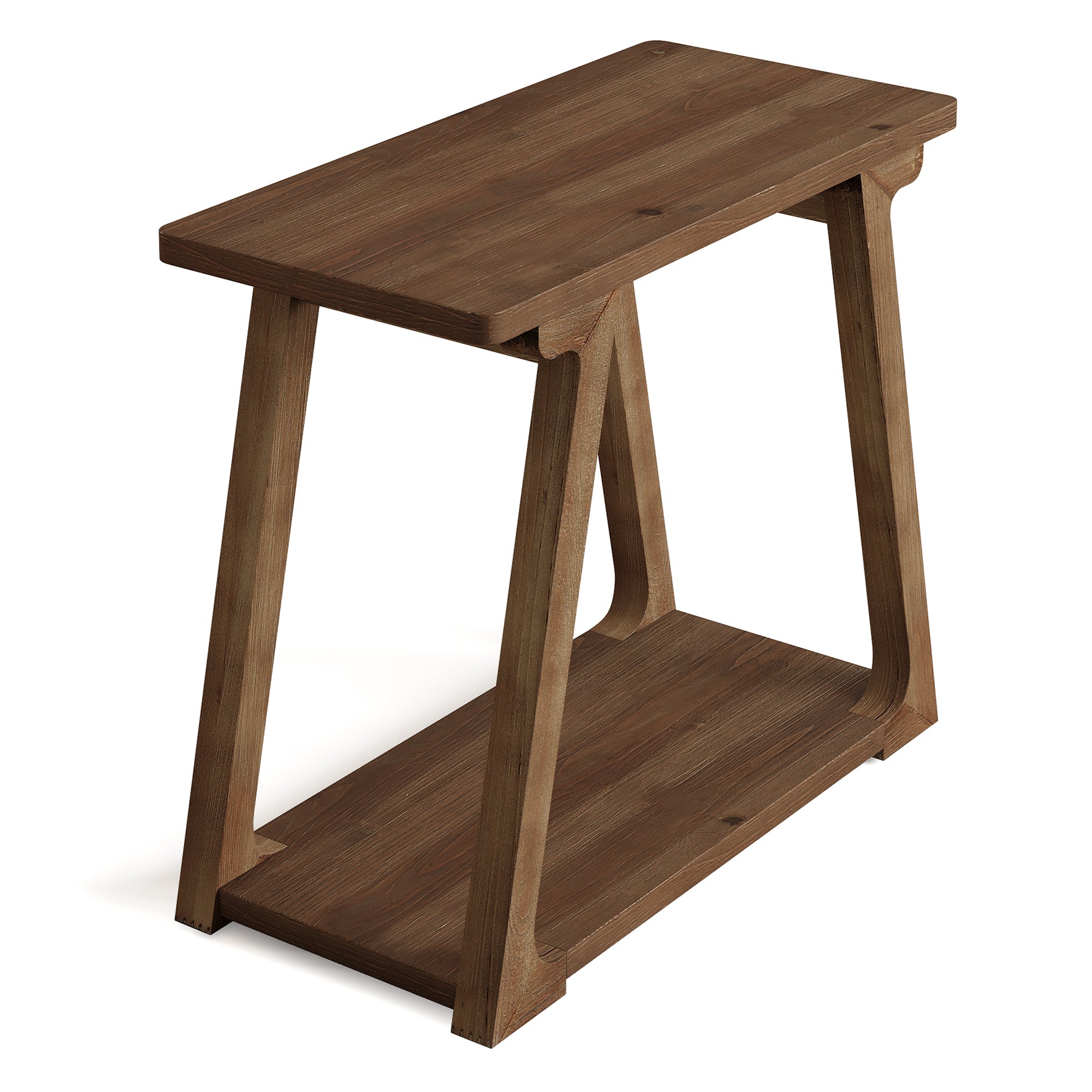Solid Wood End Table, Narrow Side Table Nightstand with 2-Tier Storage