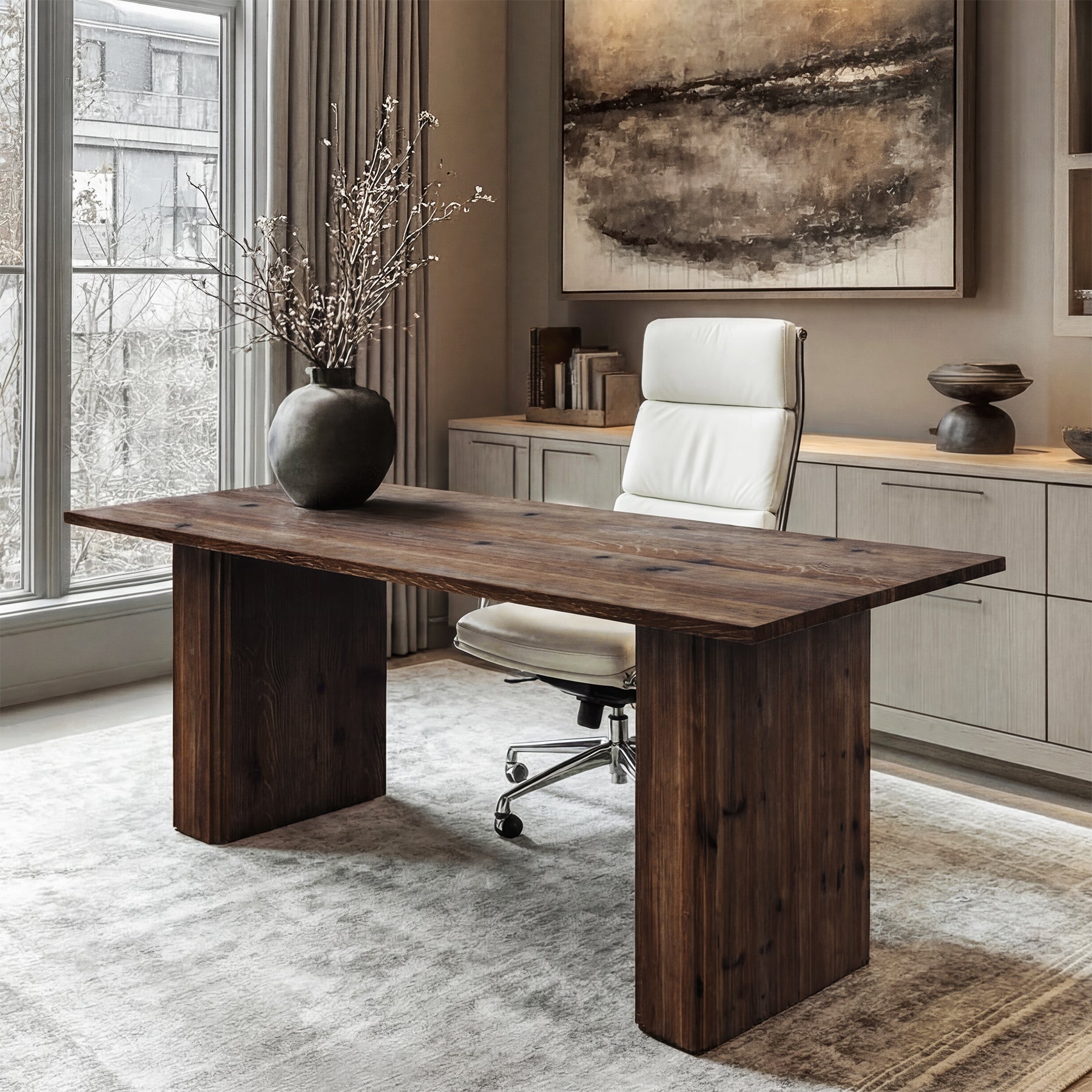 63” Solid Wood Executive Desk, Large Modern Home Office Desk with Spacious Work Surface and Sturdy Wood Legs