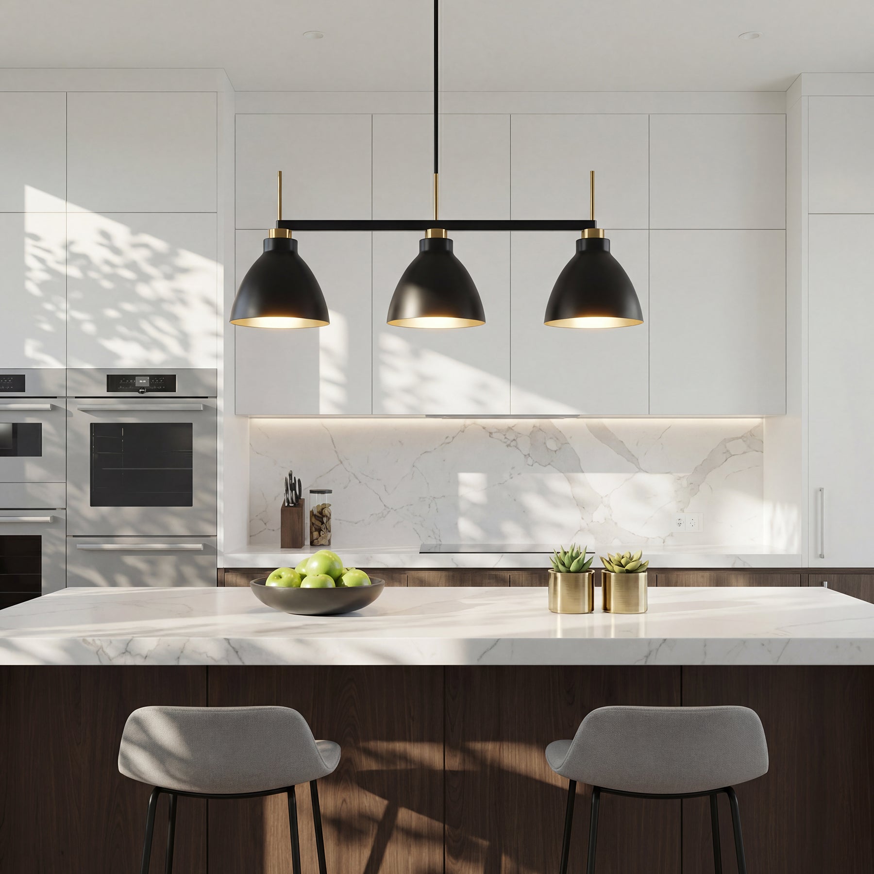 3-Light Linear Pendant Lighting, Kitchen Island Light Fixture with Adjustable Rods