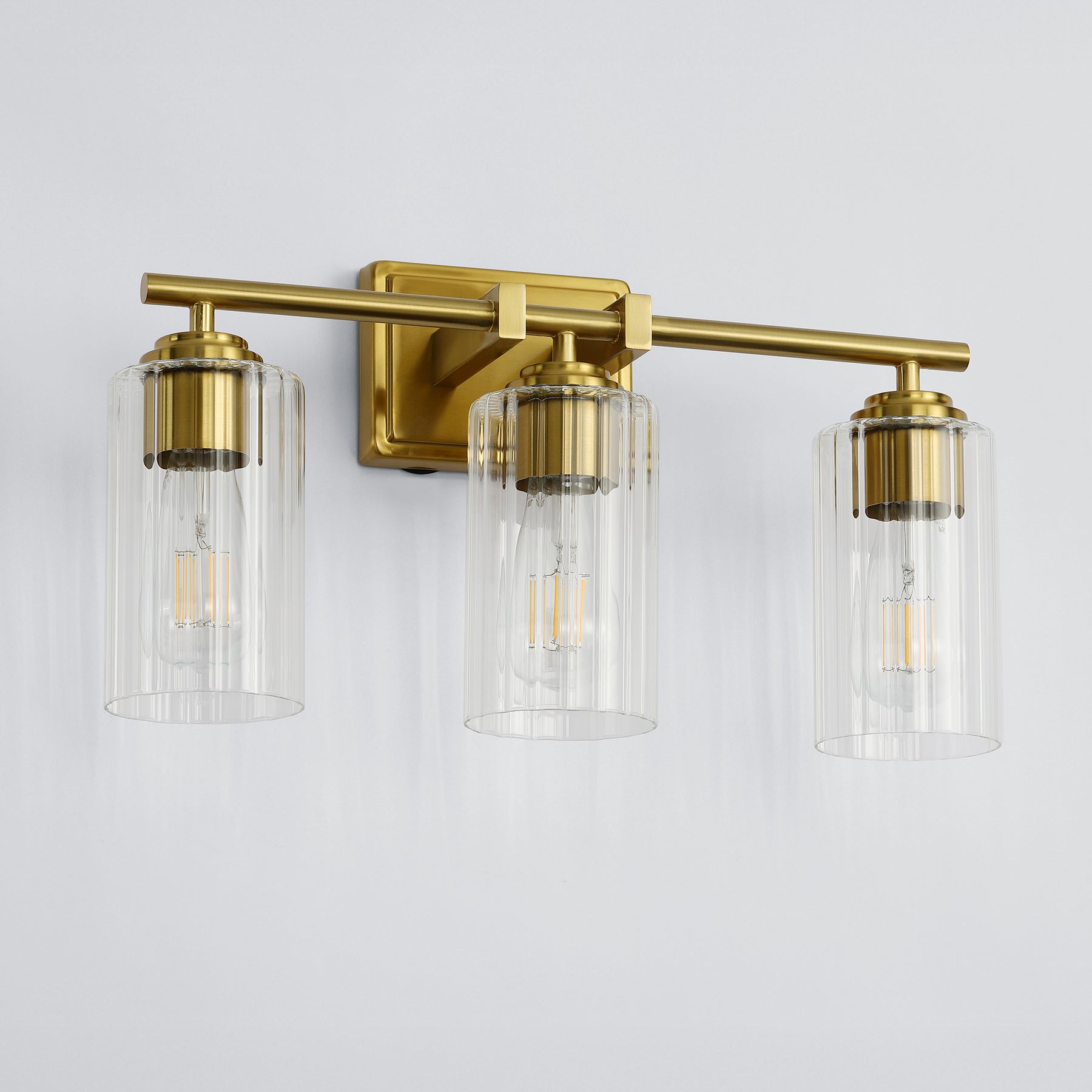 3-Light Bathroom Lighting, Adjustable Vanity Wall Sconce with Ribbed Glass Shades