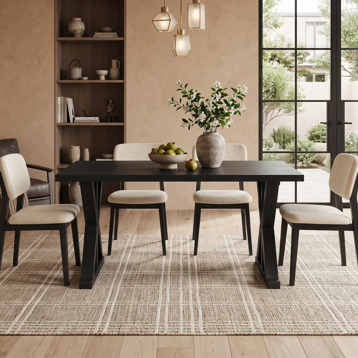 63" Wood Dining Table, Farmhouse Kitchen Dinner Table for 4-6 People