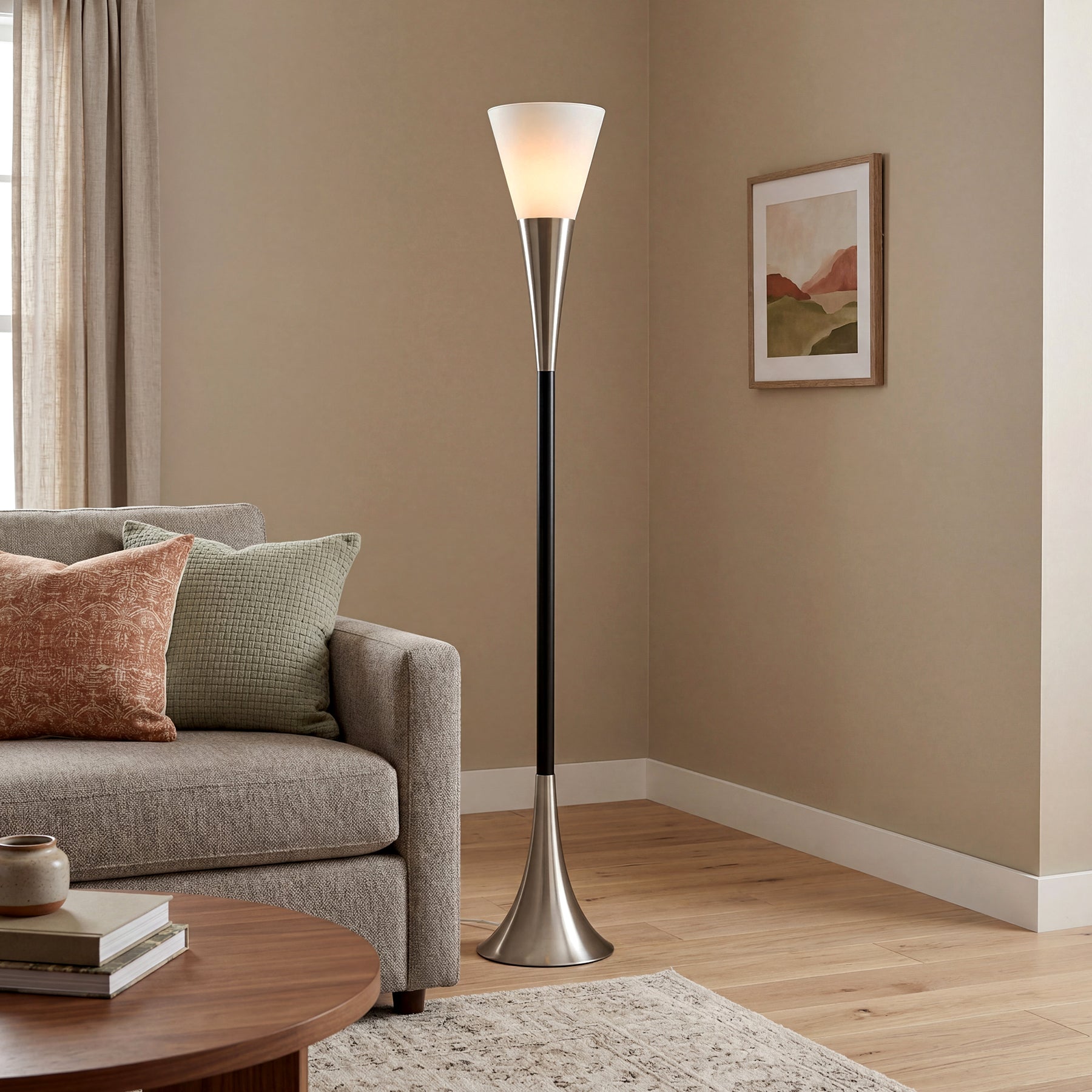 72.8" Floor Lamp with Sandblasted Glass Lampshade & Foot Pedal Switch