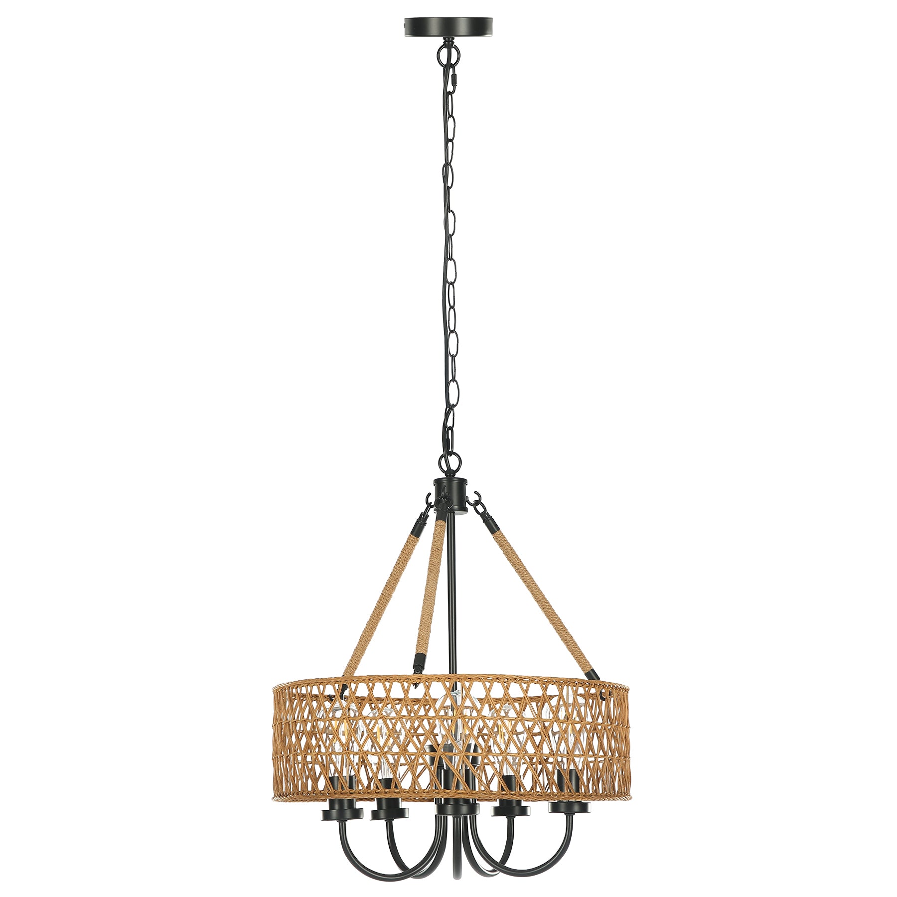 5 - Light Chandelier, Rattan Boho Pendant Lighting Hand - Woven Light Fixture Tribesigns