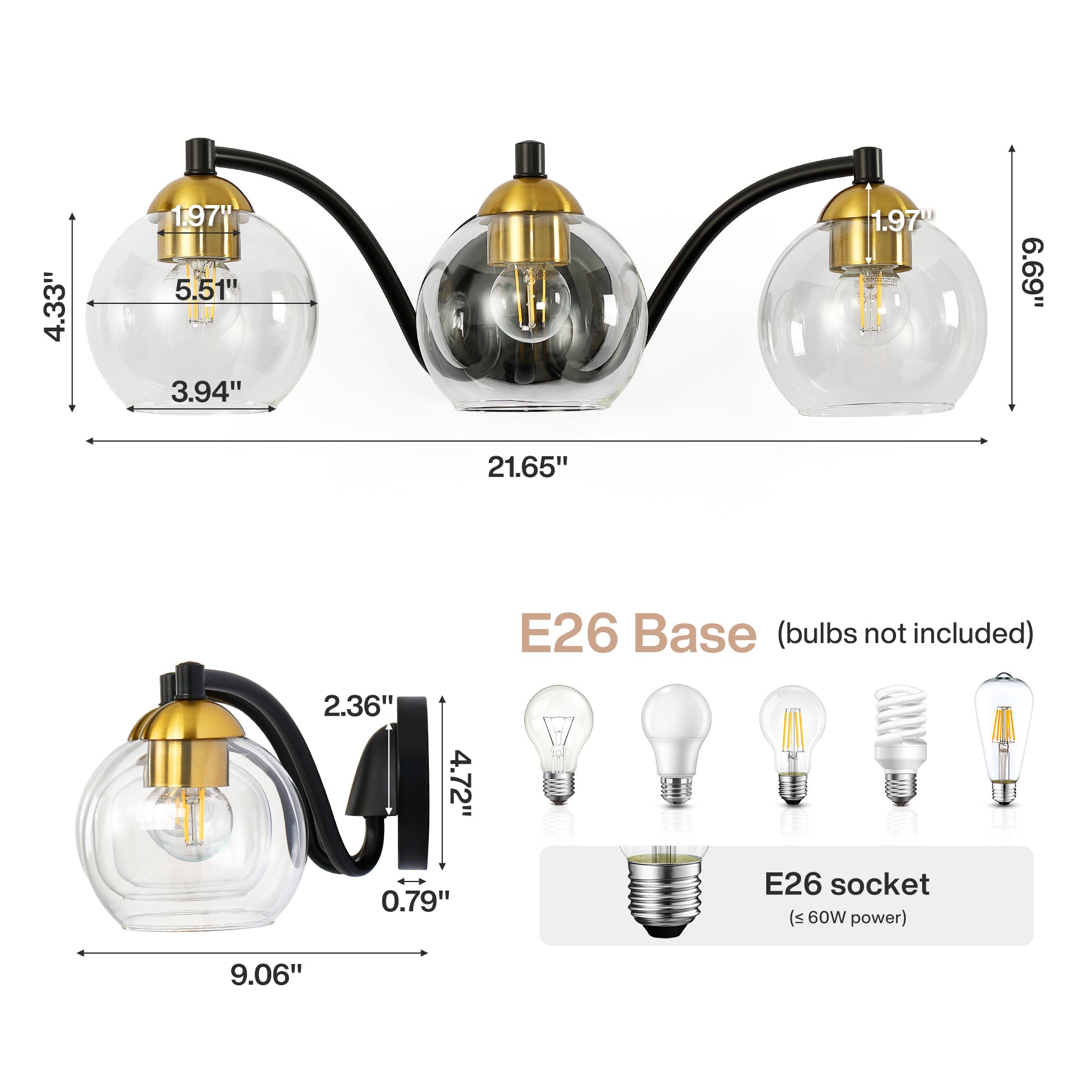 3-Light Bathroom Vanity Light, Modern Wall Sconce Lighting Fixture for Bathroom, Bedroom