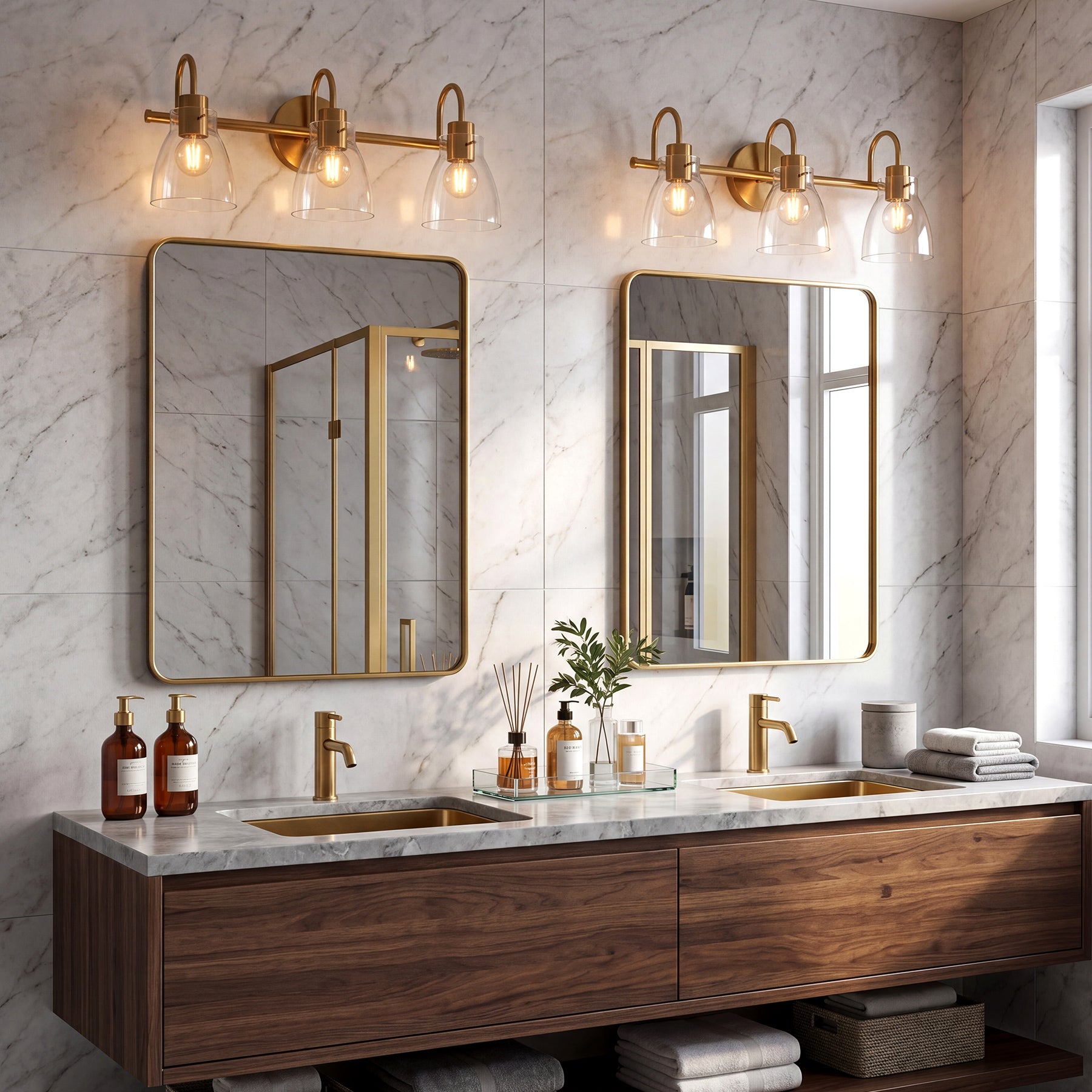 Bathroom Light Fixtures, 3-Light Vanity Lights with Clear Glass Shade