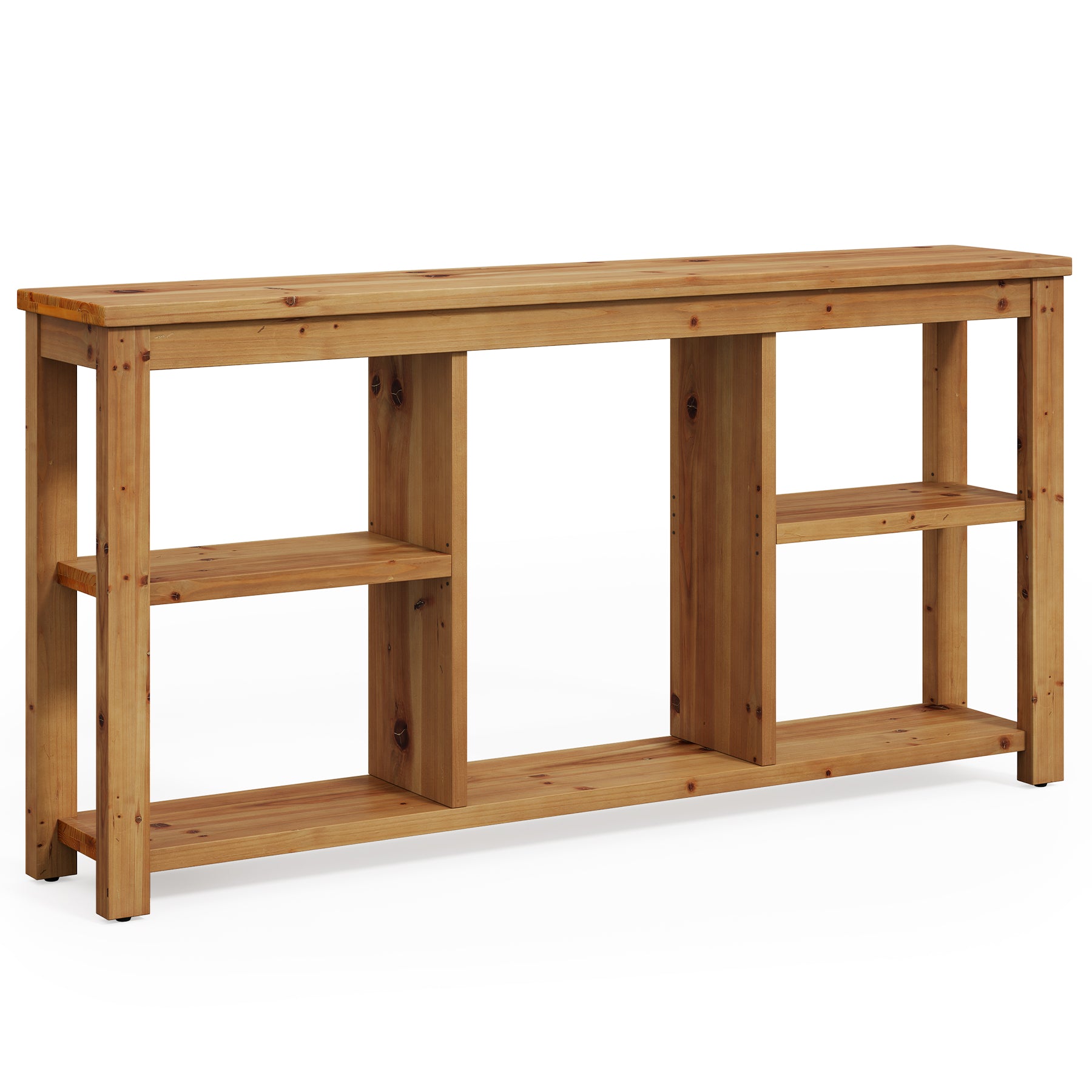 63" Console Table, 3-Tier Solid Wood Sofa Table with 6 Storage Cubes