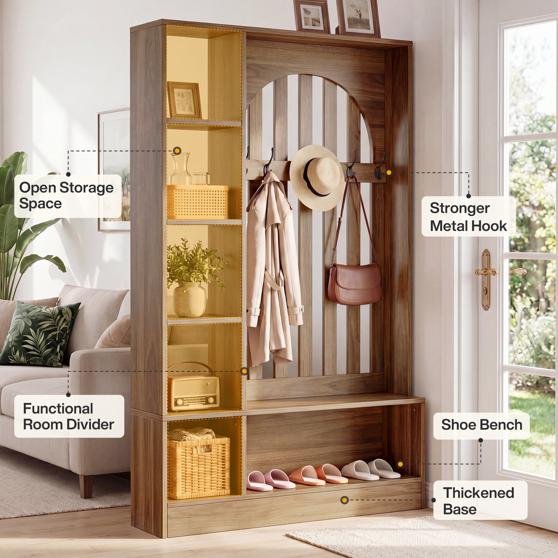 70.9" Tall Room Divider, Freestanding Wall Divider Partition with Storage Shelves