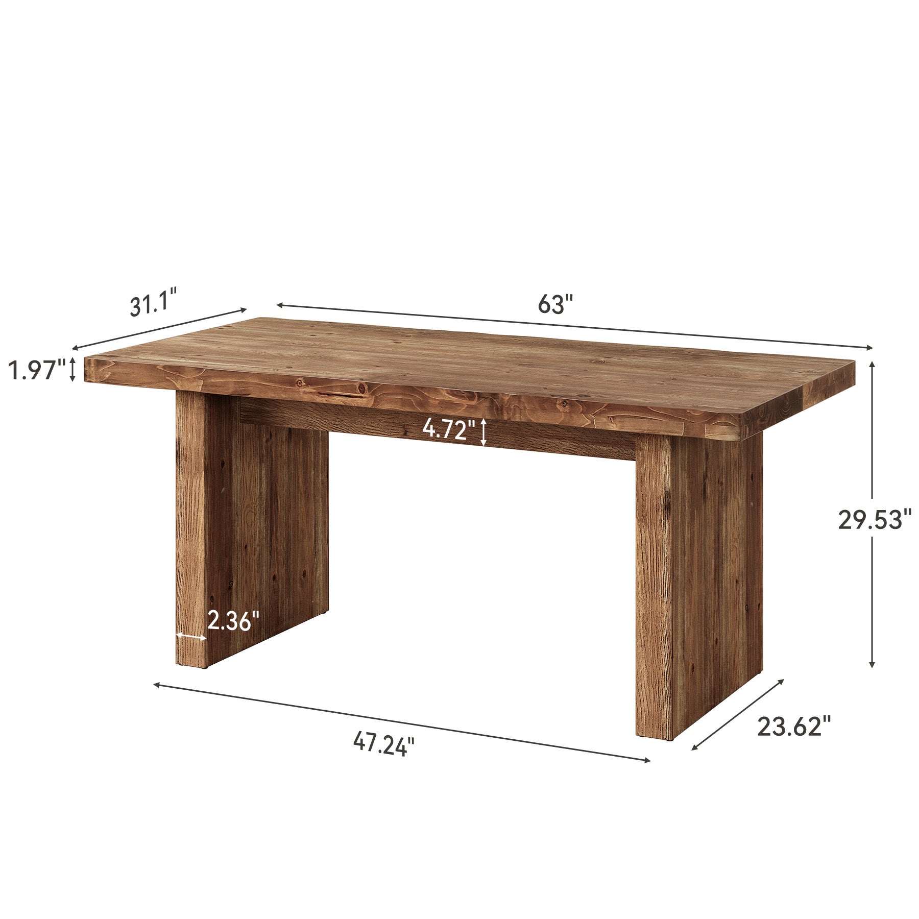 63" Solid Wood Executive Desk, Farmhouse Office Desk, Large Computer Table for Home Office