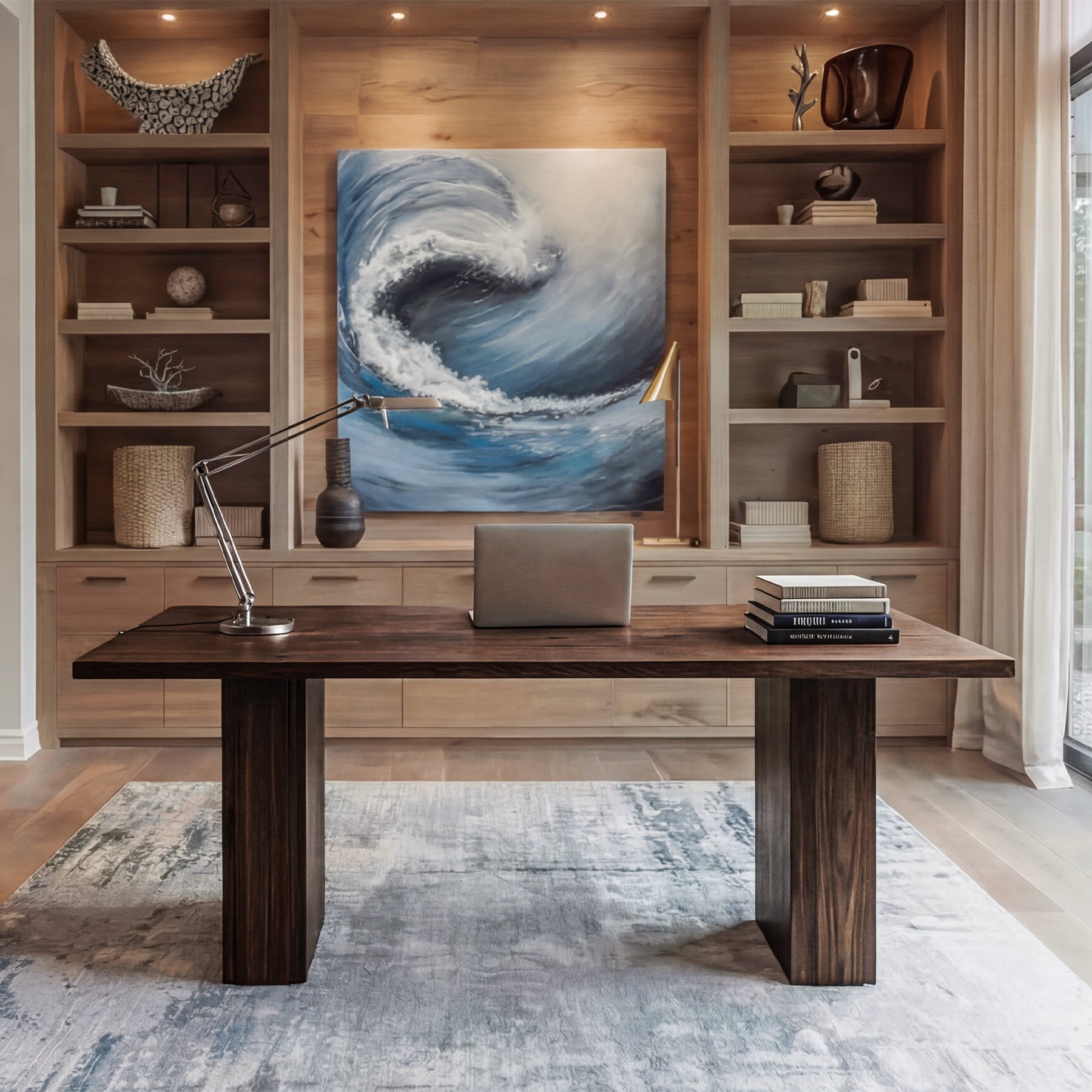 63” Solid Wood Executive Desk, Large Modern Home Office Desk with Spacious Work Surface and Sturdy Wood Legs