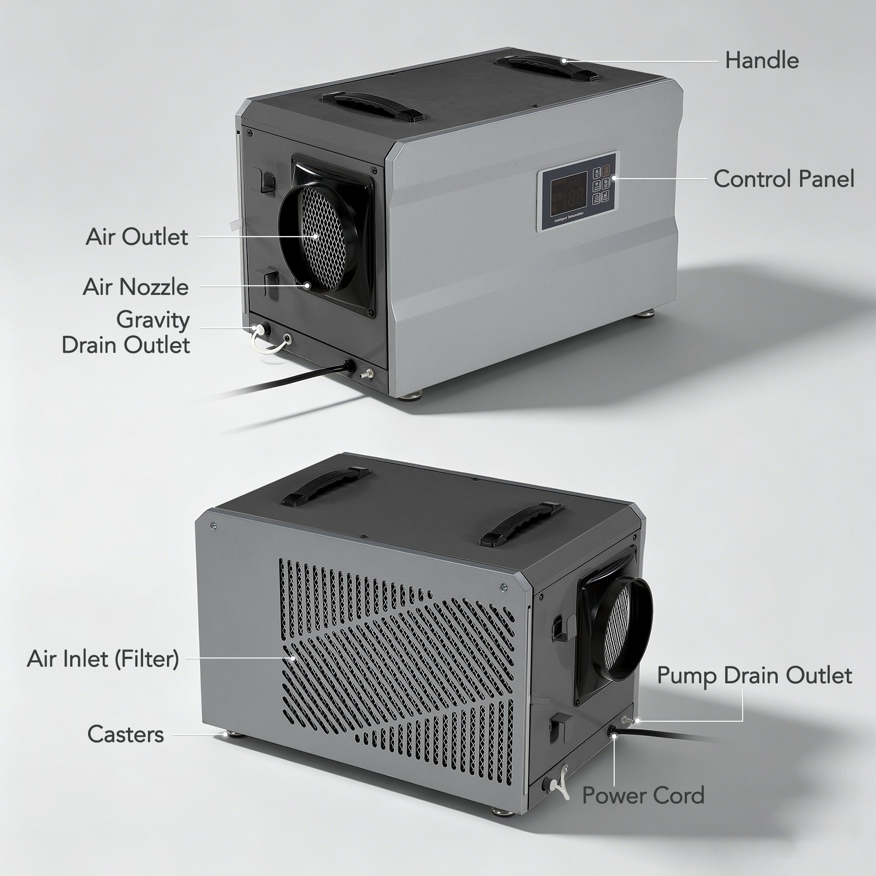 145 Pints Commercial Dehumidifier with Pump & Drain Hose for 1600 Sq. Ft, Auto Defrost, Washable Filter