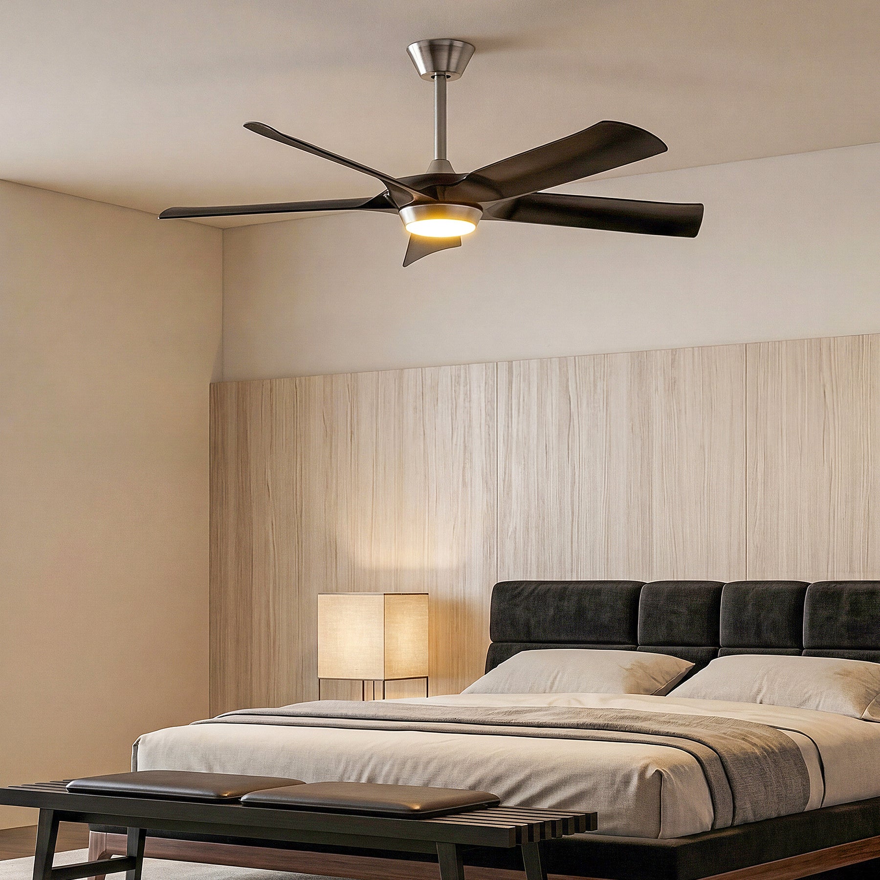 52" Ceiling Fan, Modern 5-Blade Dimmable LED Reversible Fan Light for Living Room