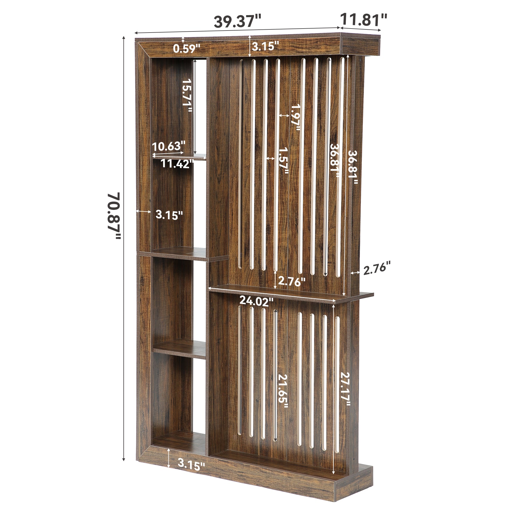 70.87" Wall Room Divider, Farmhouse Wall Partition with Storage Shelves for Living Room