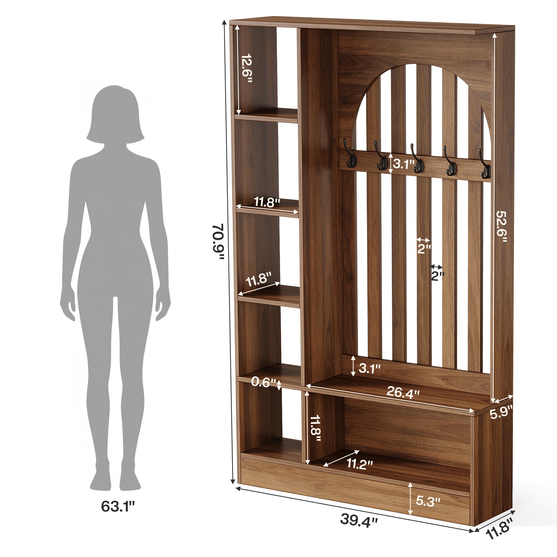 70.9" Tall Room Divider, Freestanding Wall Divider Partition with Storage Shelves