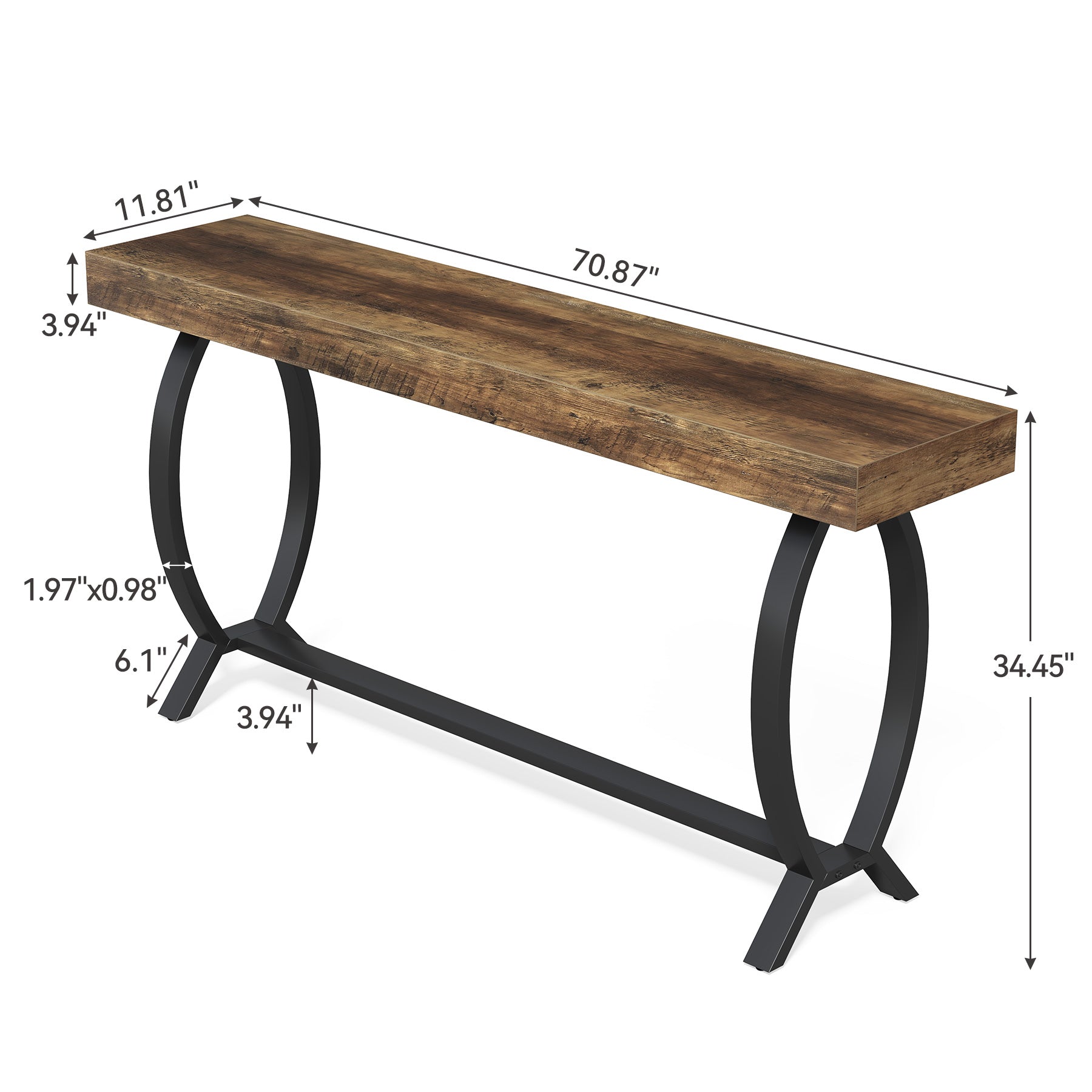 70.8" Brown Console Table, Farmhouse Sofa Table Narrow Entryway Table