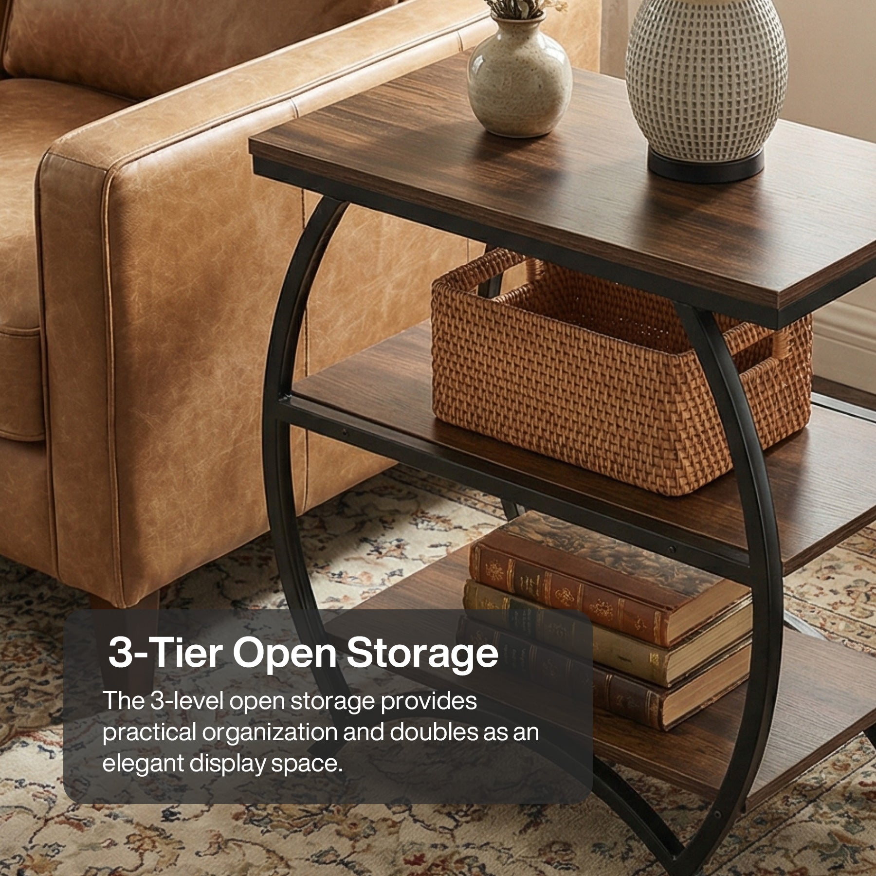 23 Inch Narrow End Table with Storage, 3 Tier Side Table for Living Room Bedroom Small Spaces