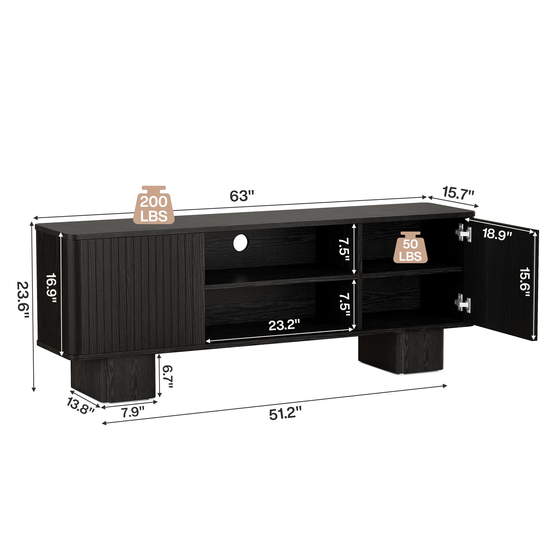 63" TV Stand for TVs Up To 70", Entertainment Center With Fluted Door & Hidden Storage