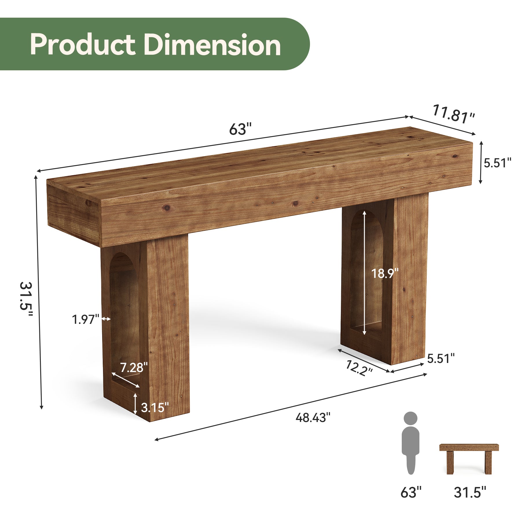 Solid Wood Console Table, 63" Farmhouse Entryway Sofa Table Behind Couch