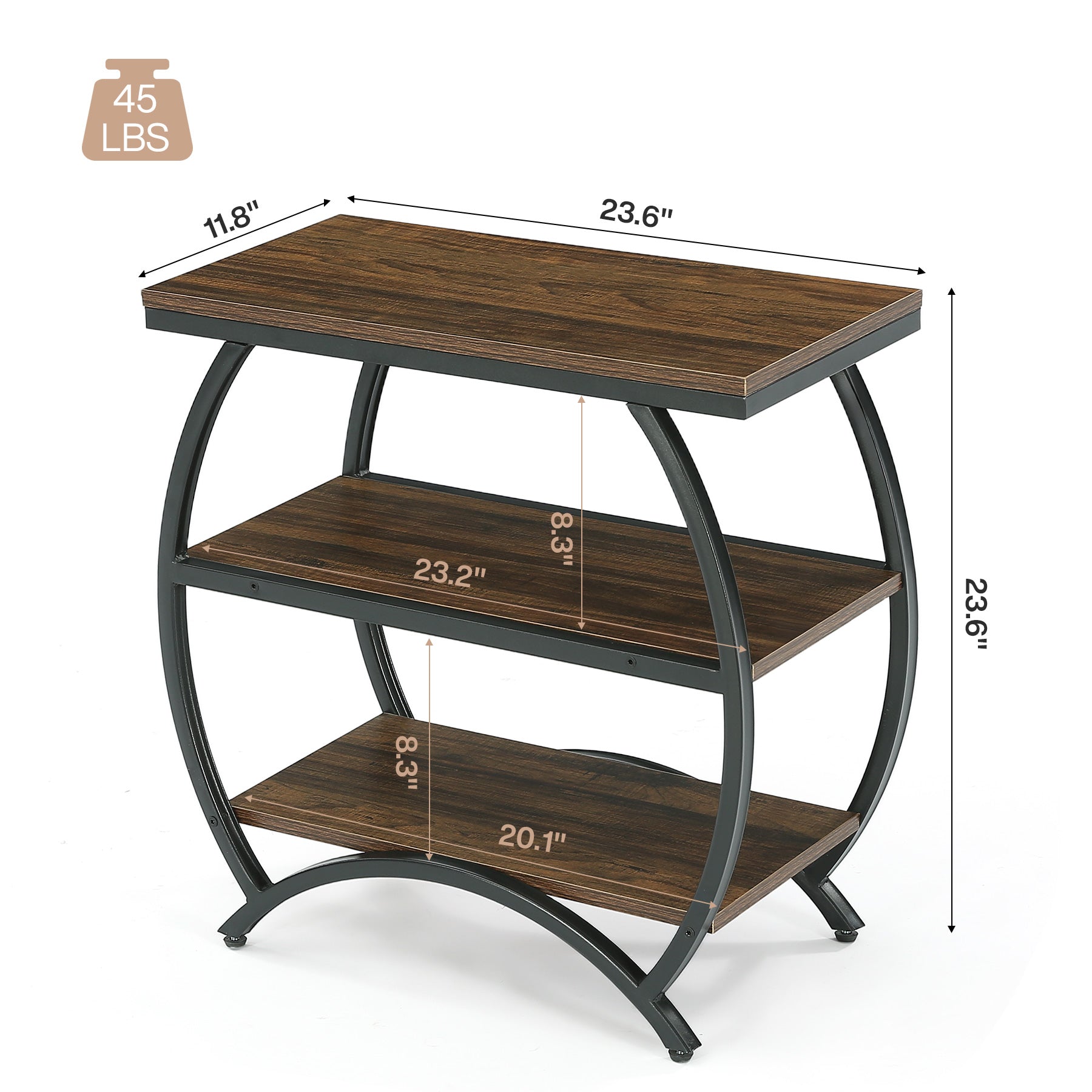 23 Inch Narrow End Table with Storage, 3 Tier Side Table for Living Room Bedroom Small Spaces
