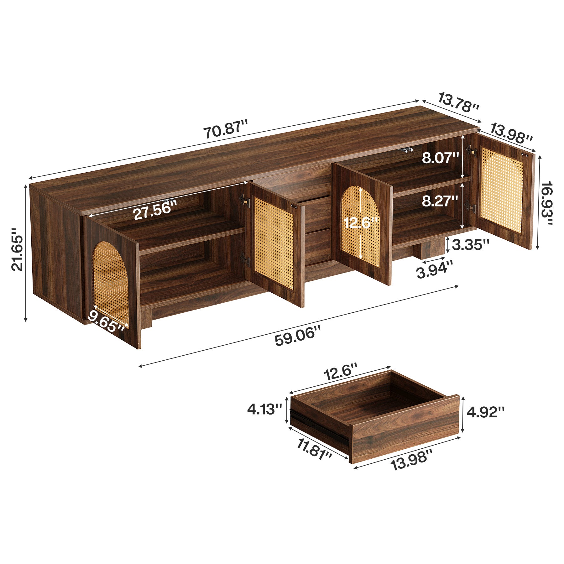 70.9" TV Stand with Storage and Drawers for TVs up to 80"