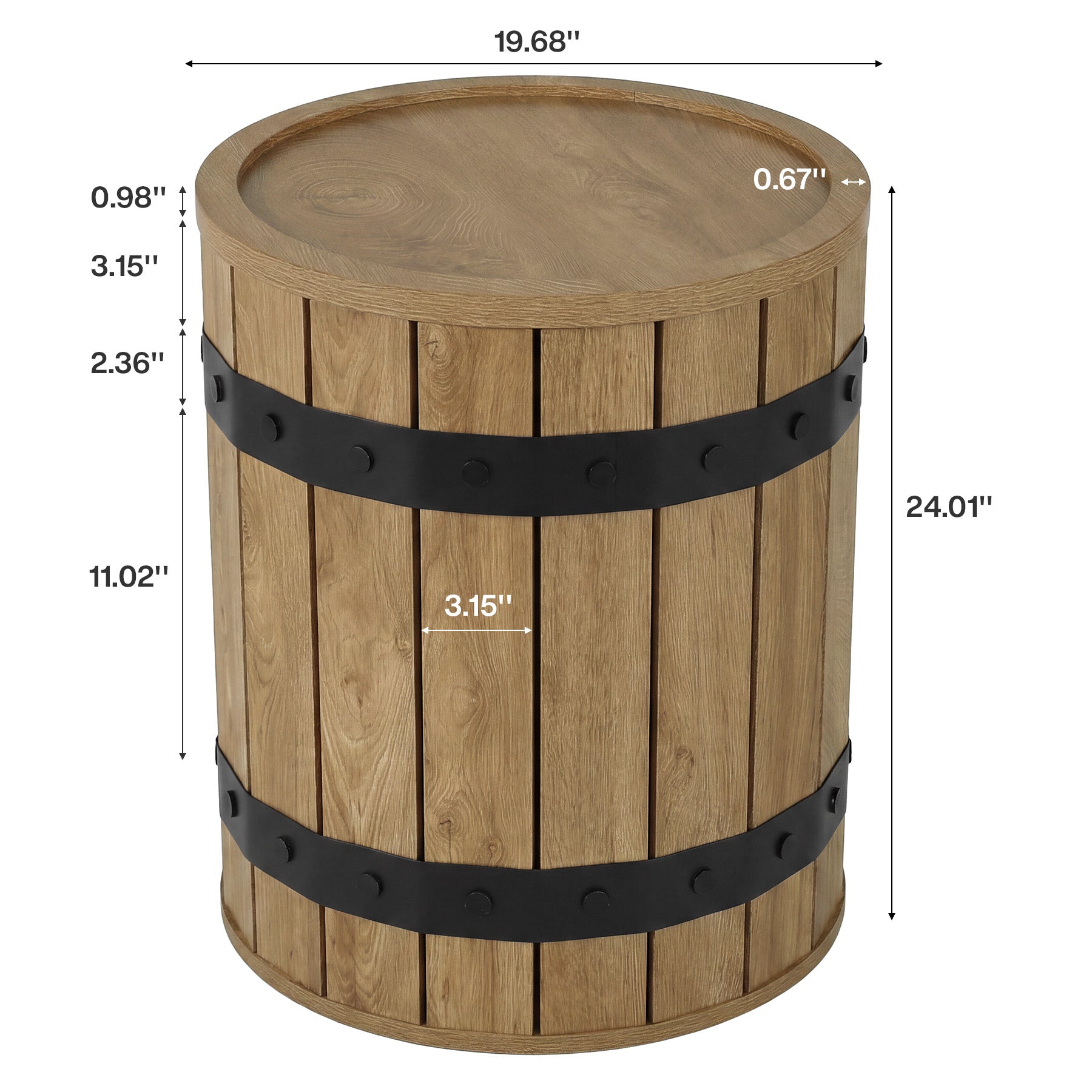 19.68" Barrel Side Table with Hidden Storage, Round Wood End Table with Lid for Living Room and Bedroom