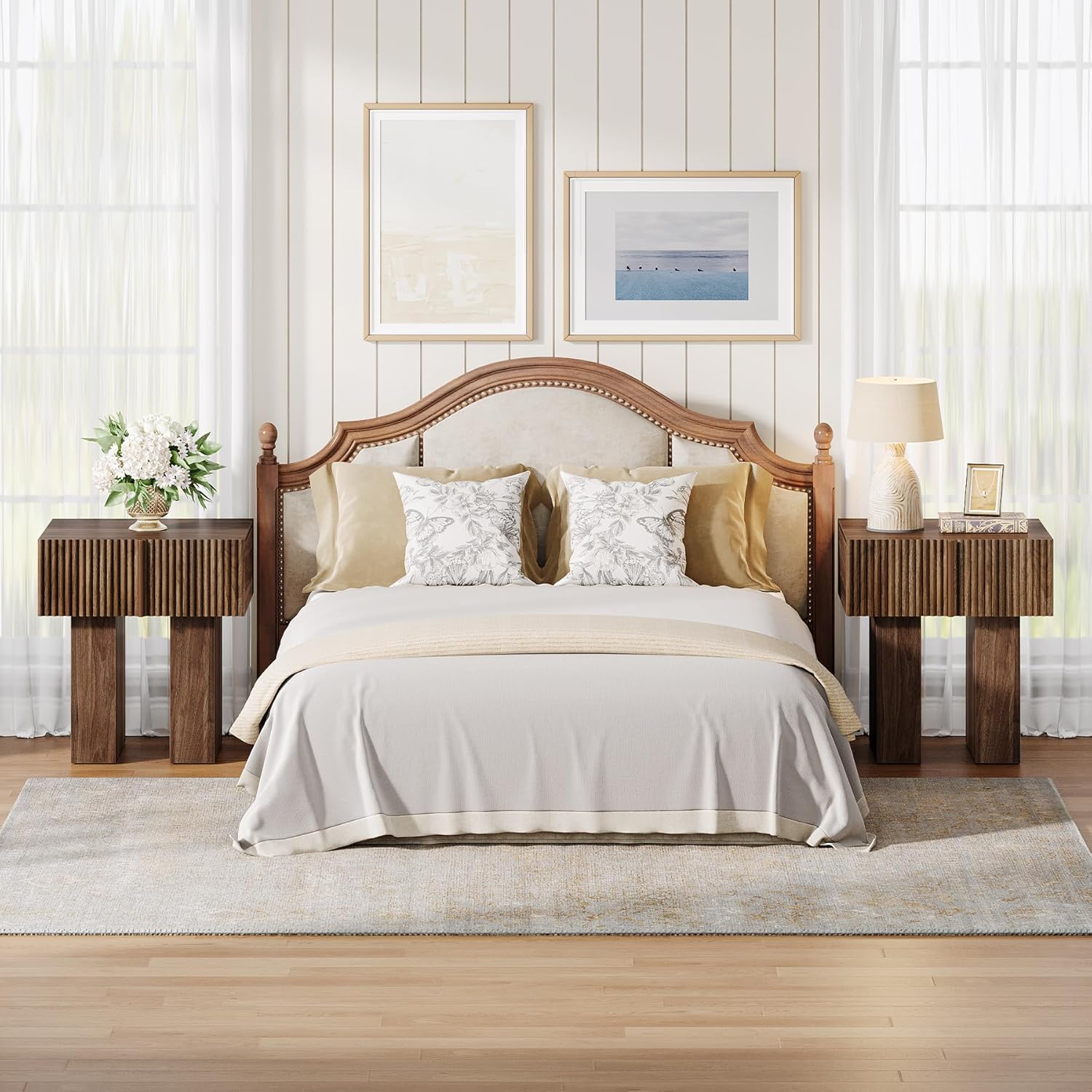 19.6" Fluted Nightstand, Wooden Bedside Table with Storage Drawer Tribesigns