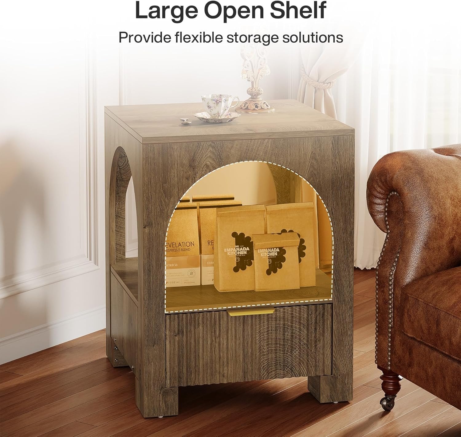 19.6" Nightstand with Drawer, 2-Tier Wood Farmhouse Bedside Table with Open Shelf