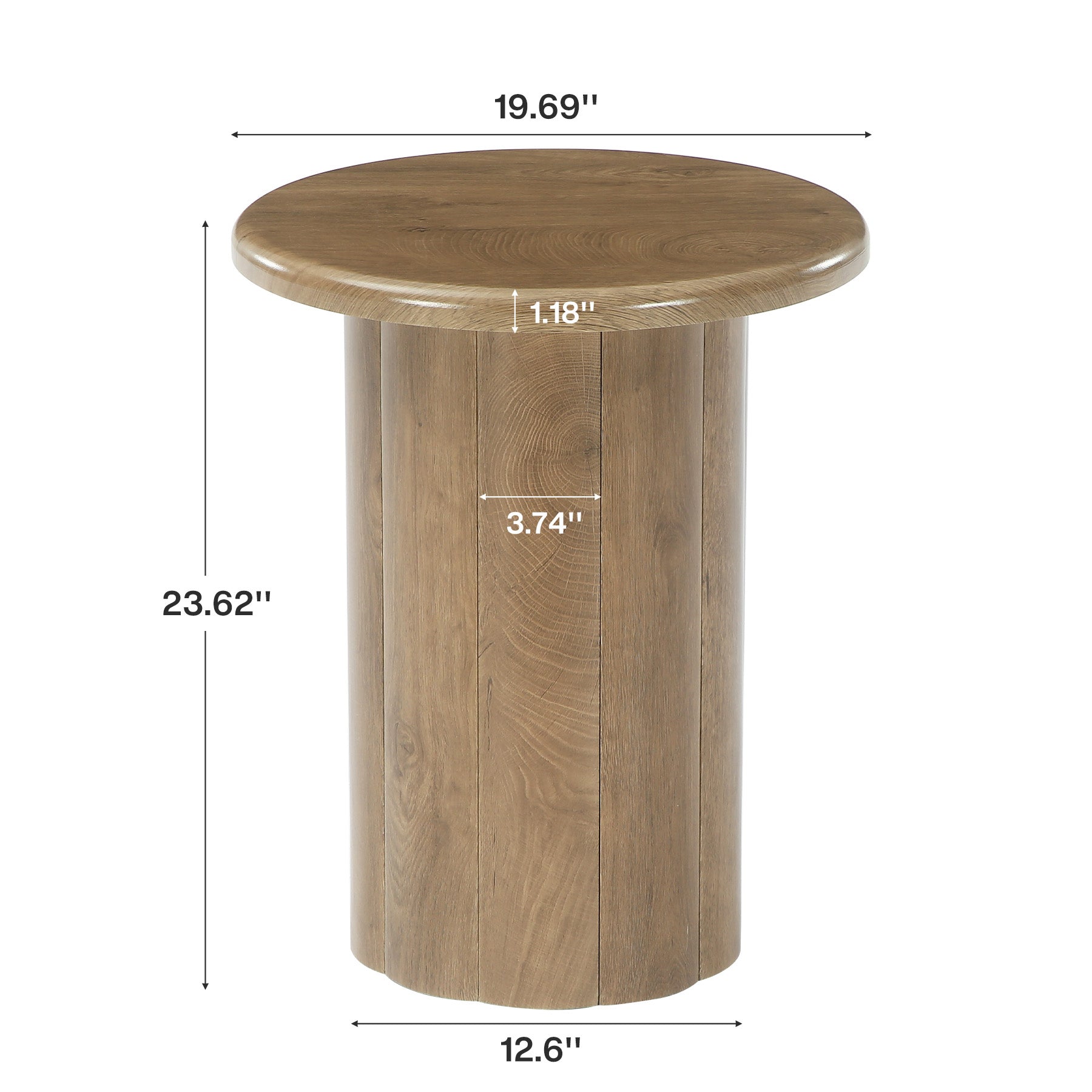 19.6" Side Table, Farmhouse Round End Table Nightstand with Fluted Base