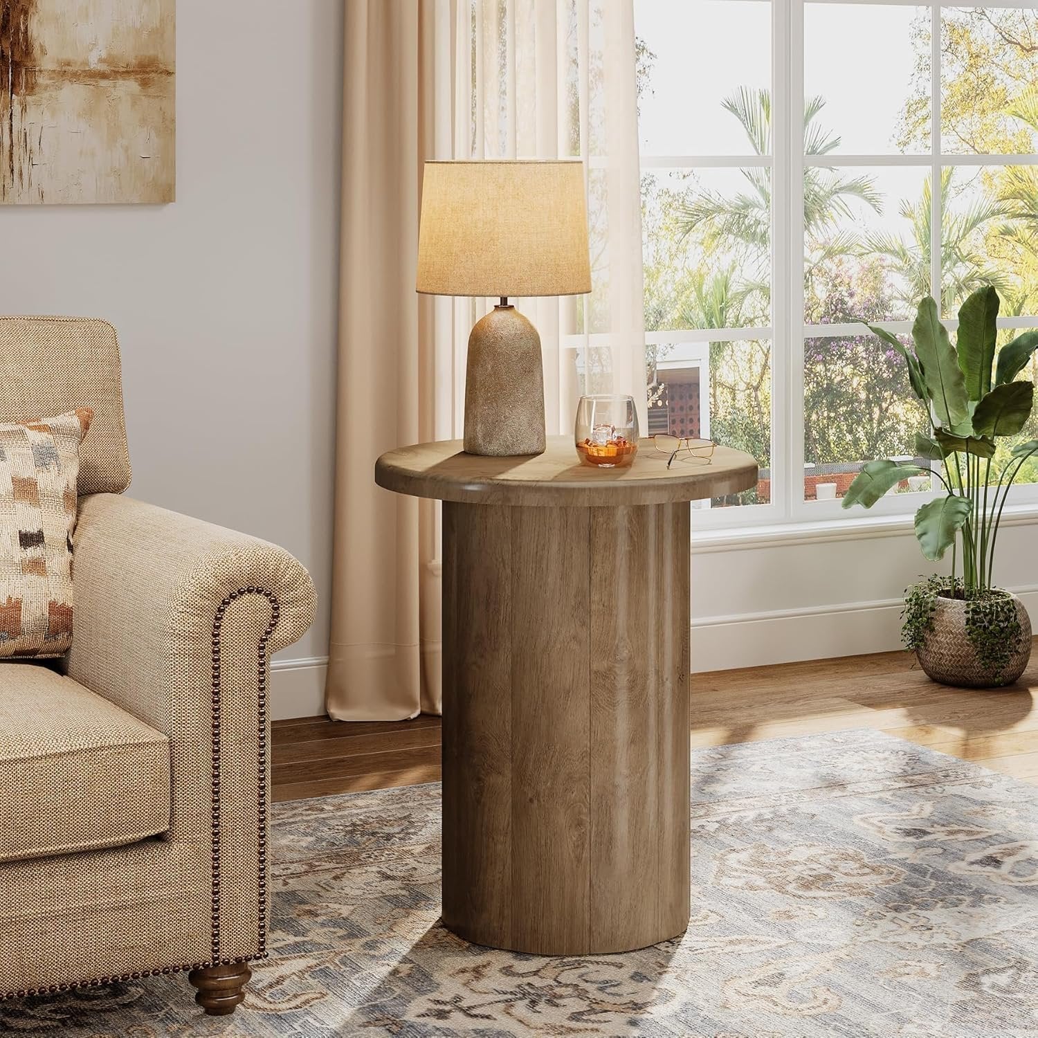 19.6" Side Table, Farmhouse Round End Table Nightstand with Fluted Base