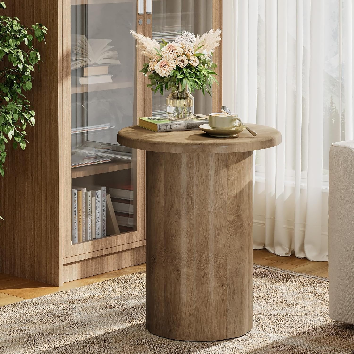 19.6" Side Table, Farmhouse Round End Table Nightstand with Fluted Base